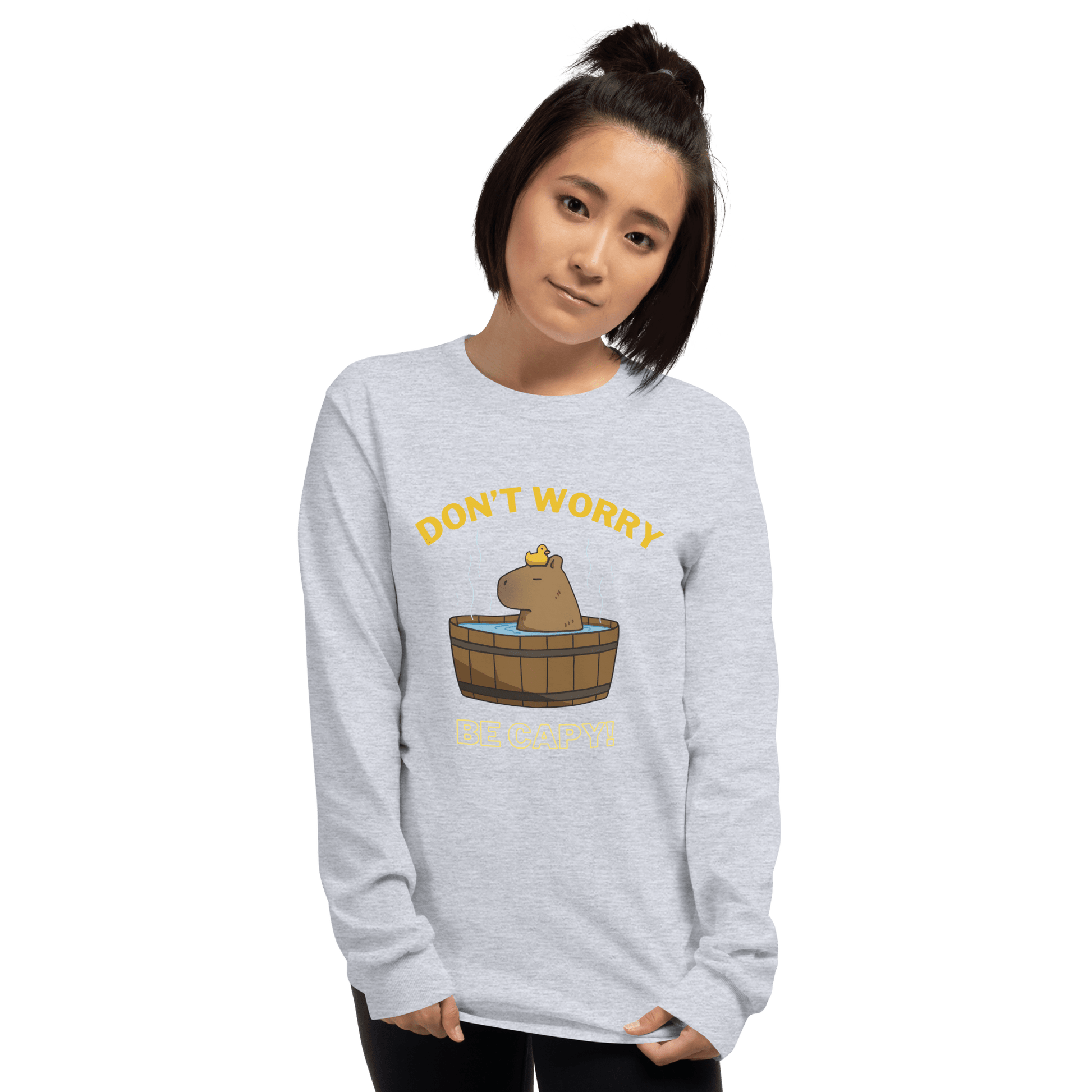 Don't Worry Be Capy Long Sleeve T-Shirt Meme - Sport Grey | Shirtposting