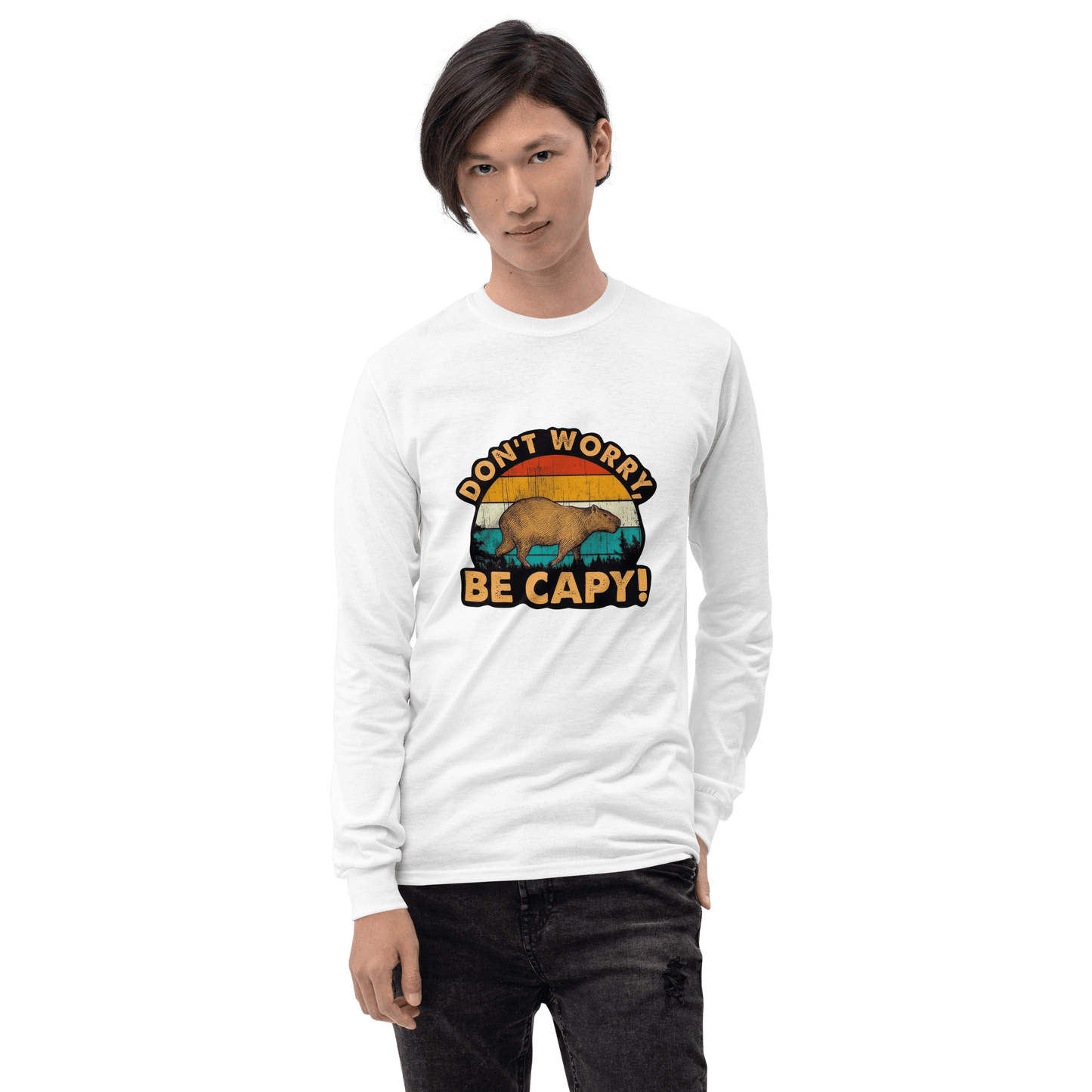 Don't Worry Be Capy Long Sleeve T-Shirt Meme - Sport Grey | Shirtposting