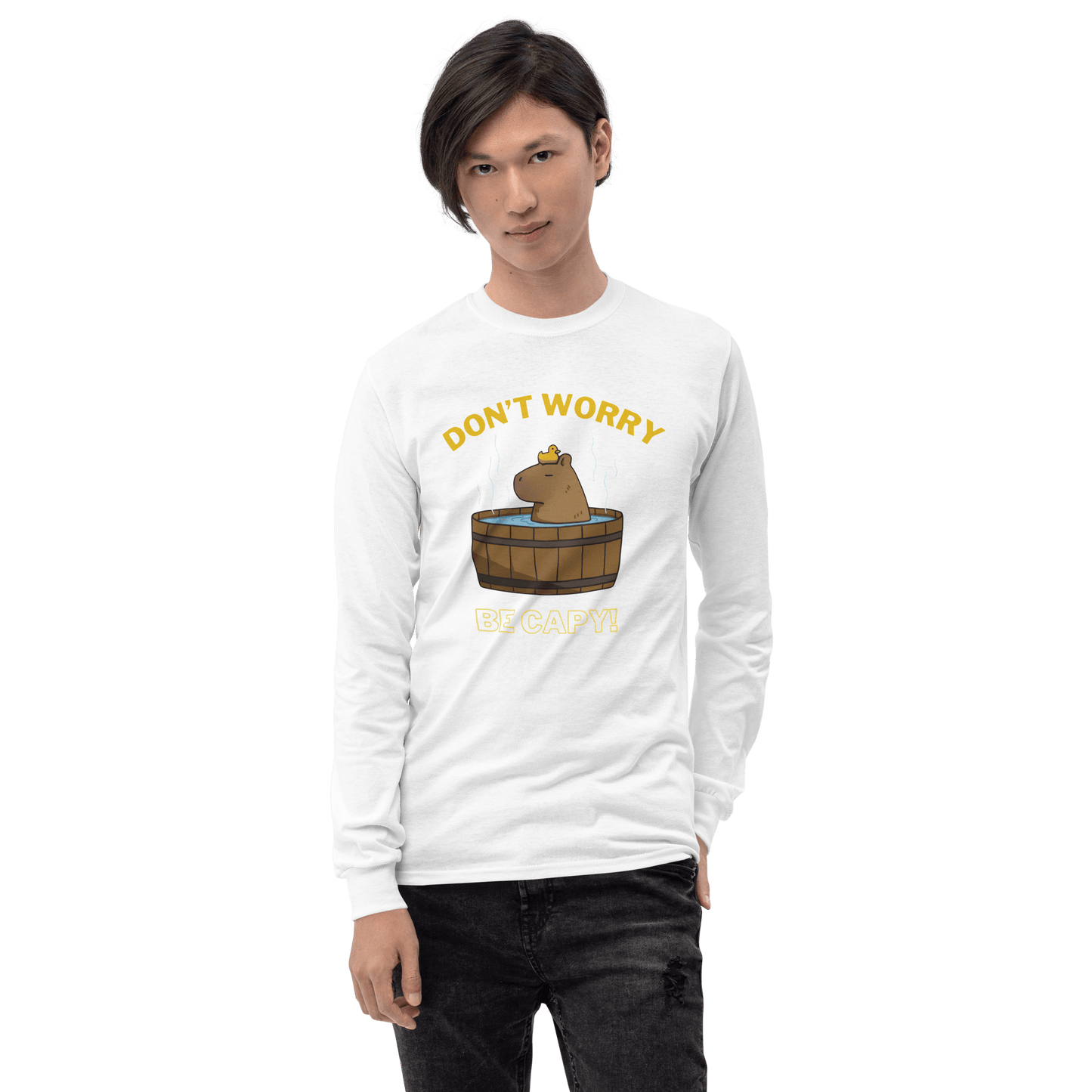 Don't Worry Be Capy Long Sleeve T-Shirt Meme - Sport Grey | Shirtposting
