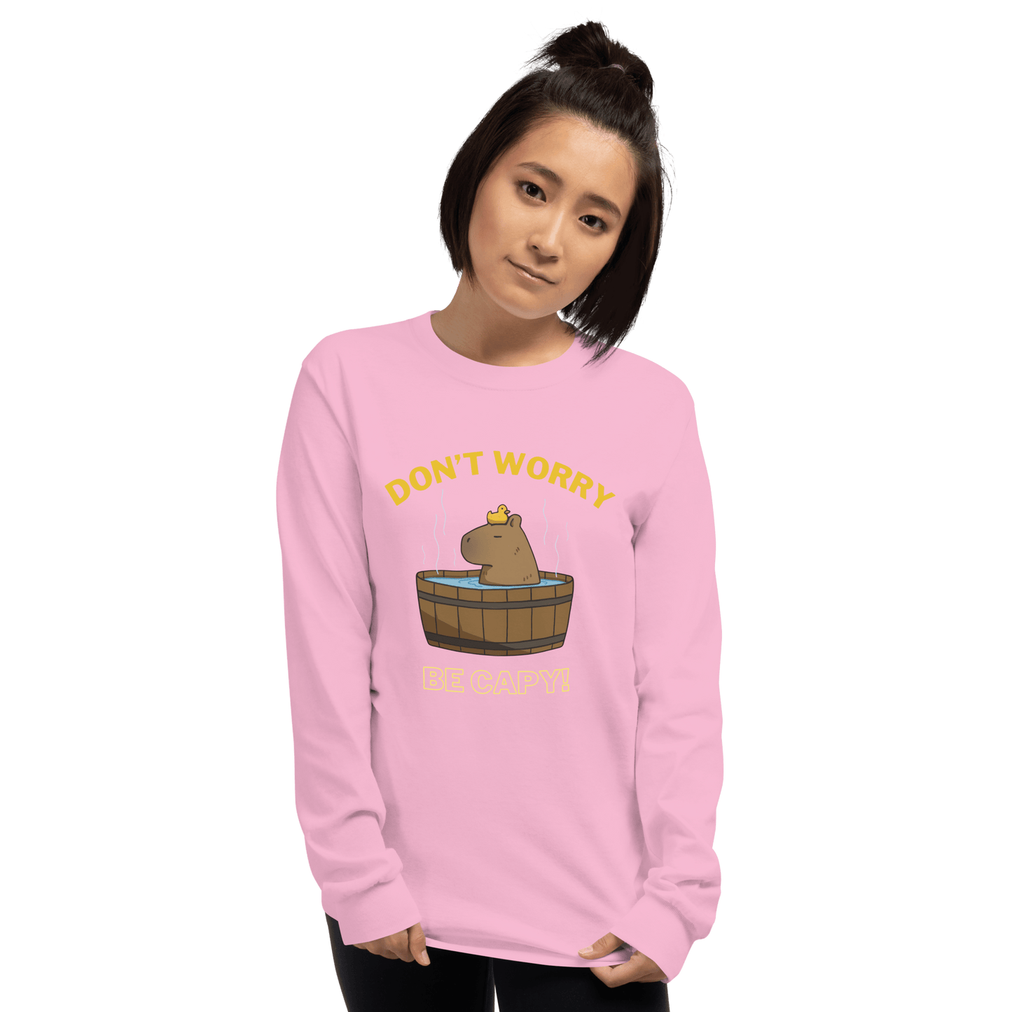 Don't Worry Be Capy Long Sleeve T-Shirt Meme - Sport Grey | Shirtposting