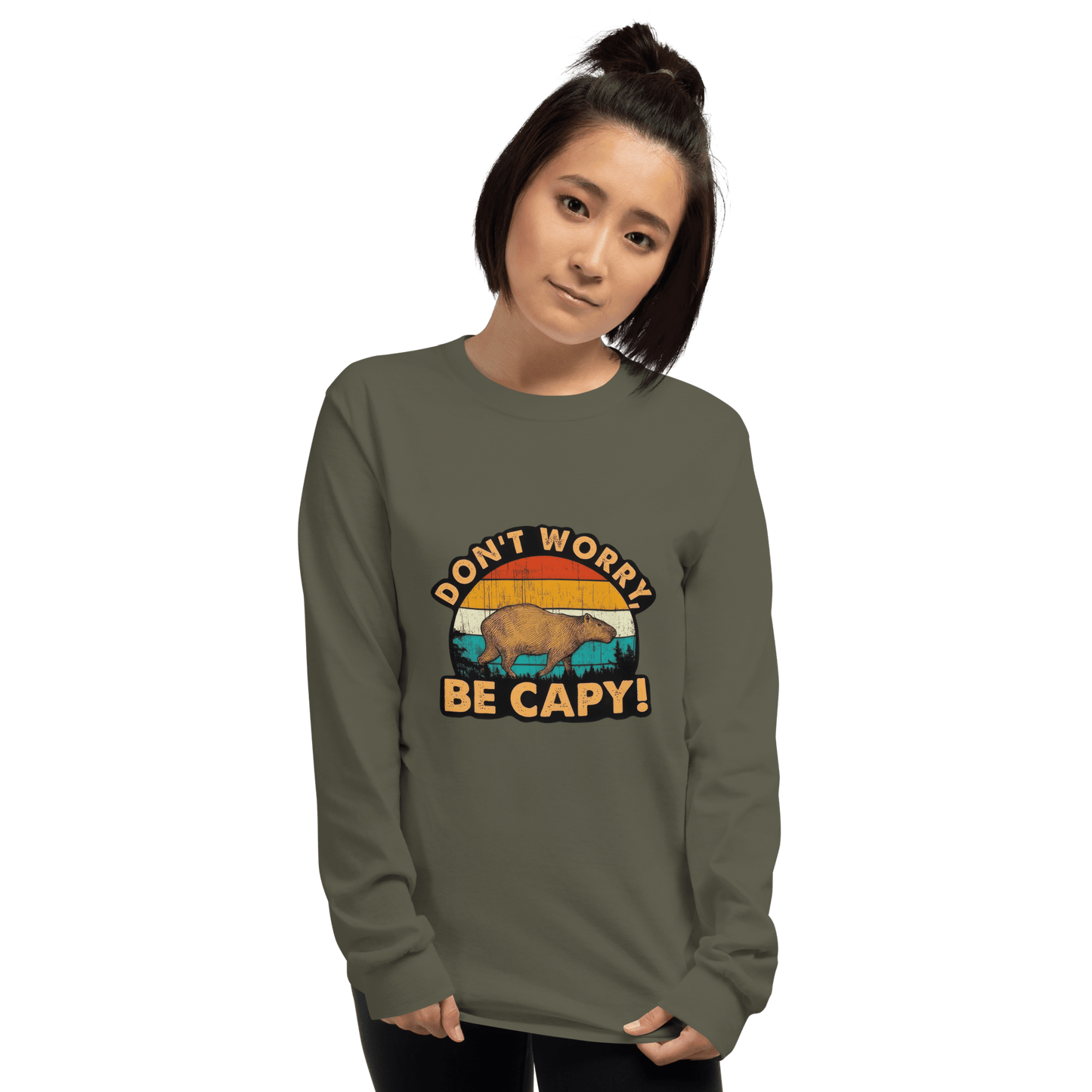 Don't Worry Be Capy Long Sleeve T-Shirt Meme - Sport Grey | Shirtposting