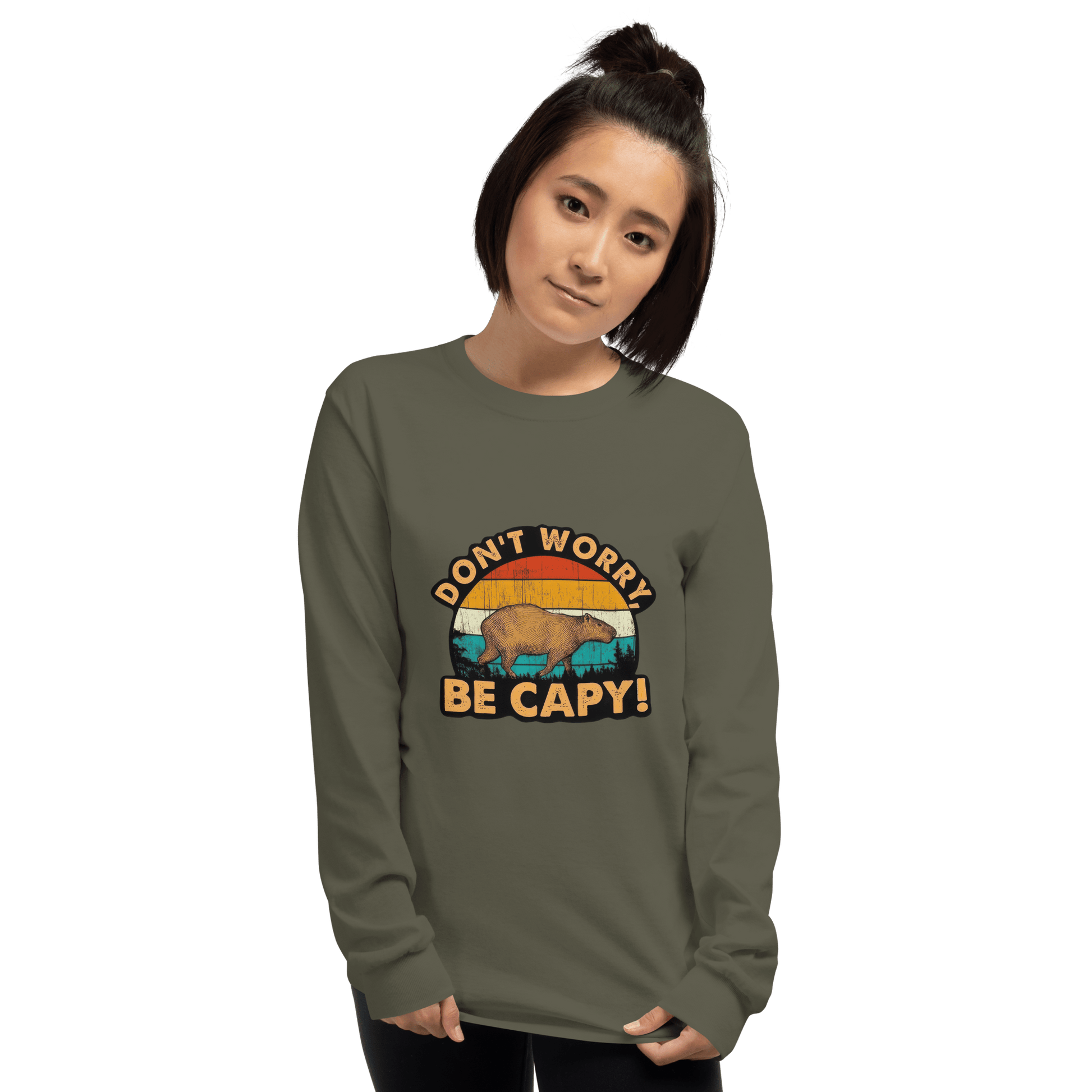 Don't Worry Be Capy Long Sleeve T-Shirt Meme - Sport Grey | Shirtposting