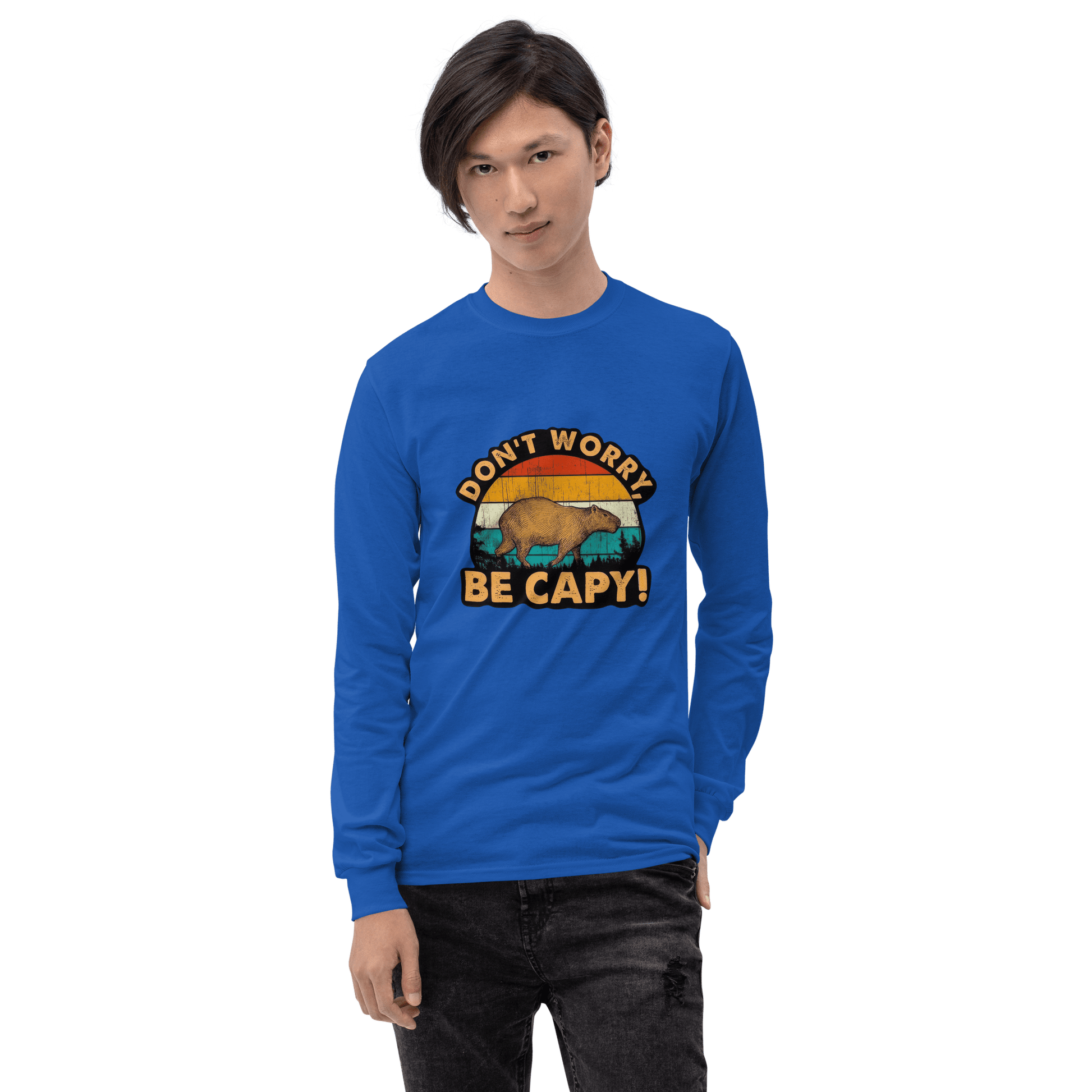 Don't Worry Be Capy Long Sleeve T-Shirt Meme - Sport Grey | Shirtposting