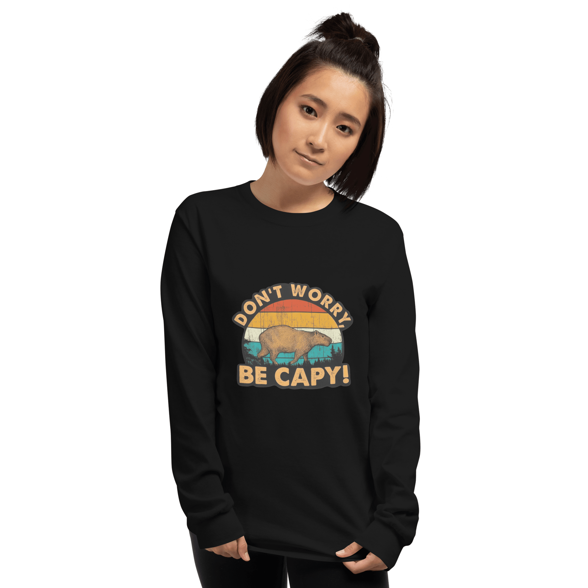 Don't Worry Be Capy Long Sleeve T-Shirt Meme - Sport Grey | Shirtposting