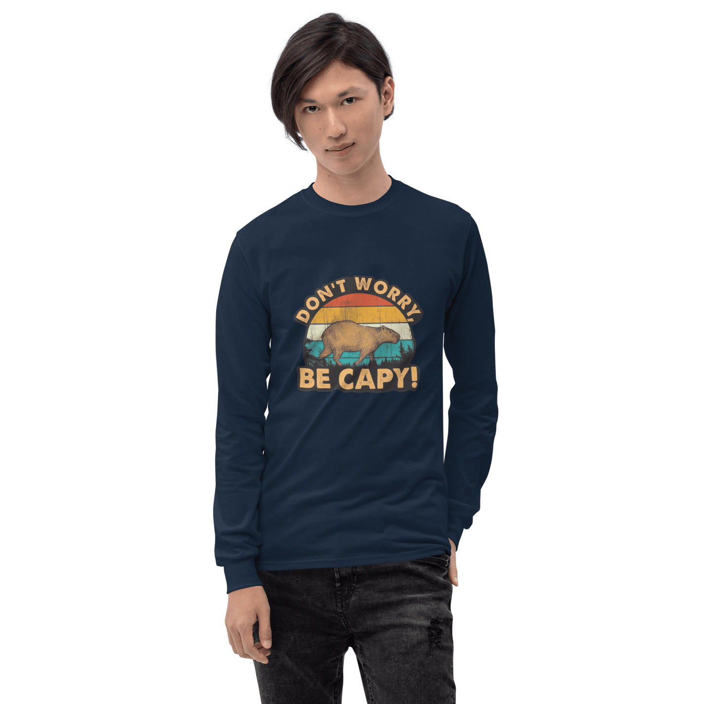 Don't Worry Be Capy Long Sleeve T-Shirt Meme - Sport Grey | Shirtposting