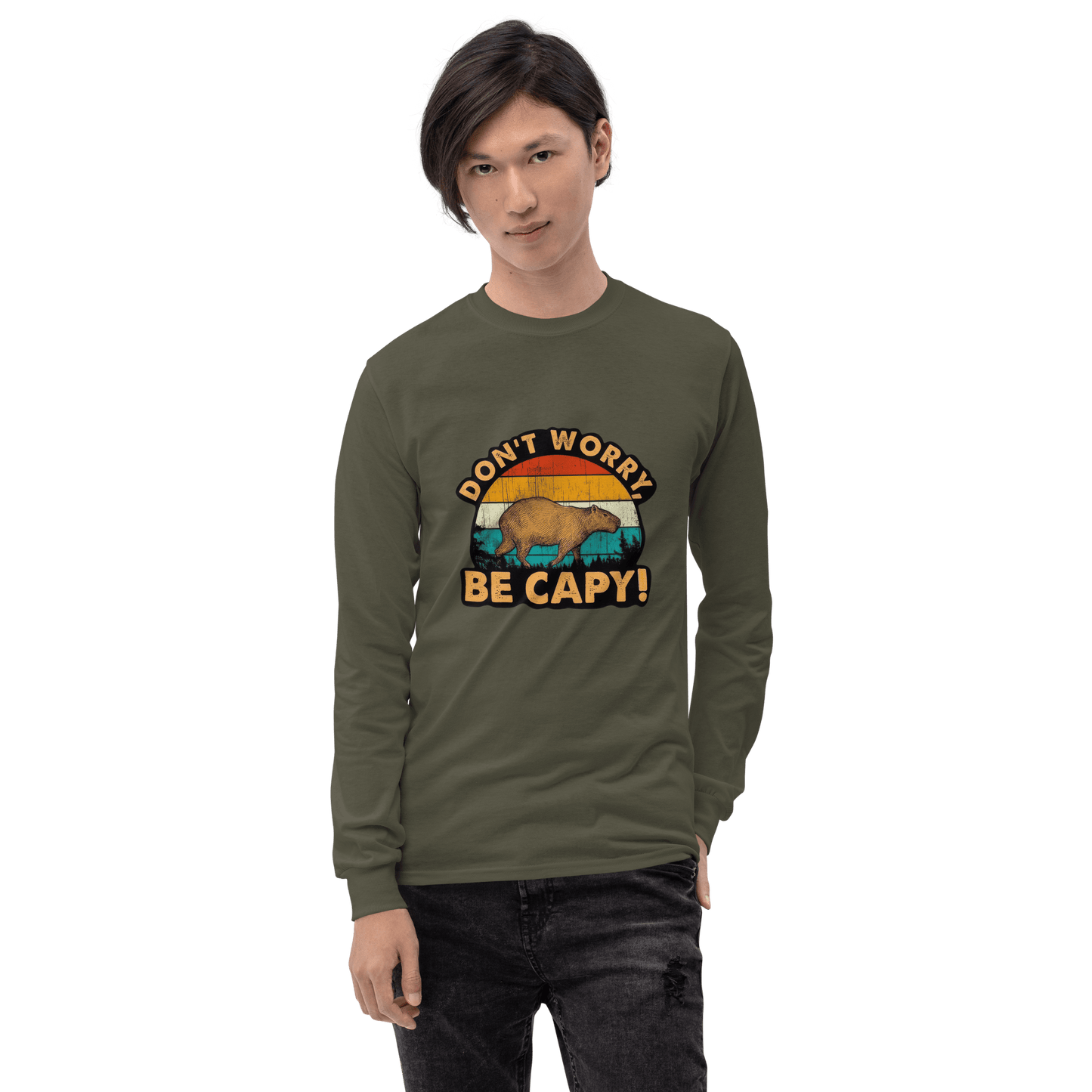 Don't Worry Be Capy Long Sleeve T-Shirt Meme - Sport Grey | Shirtposting
