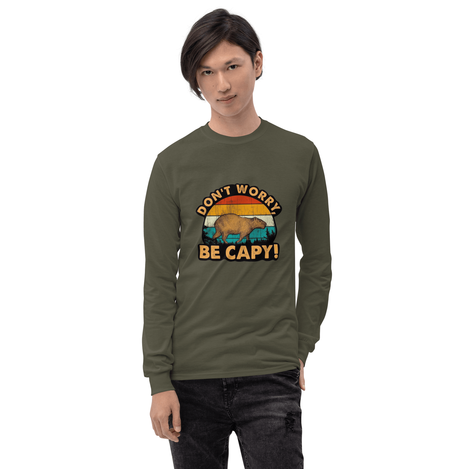 Don't Worry Be Capy Long Sleeve T-Shirt Meme - Sport Grey | Shirtposting