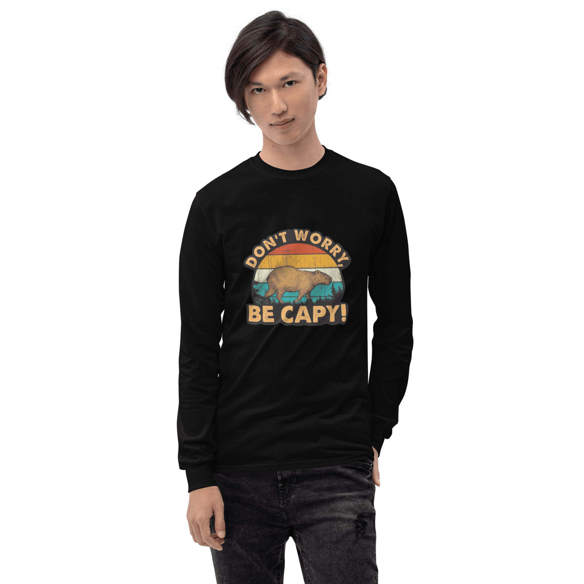 Don't Worry Be Capy Long Sleeve T-Shirt Meme - Sport Grey | Shirtposting