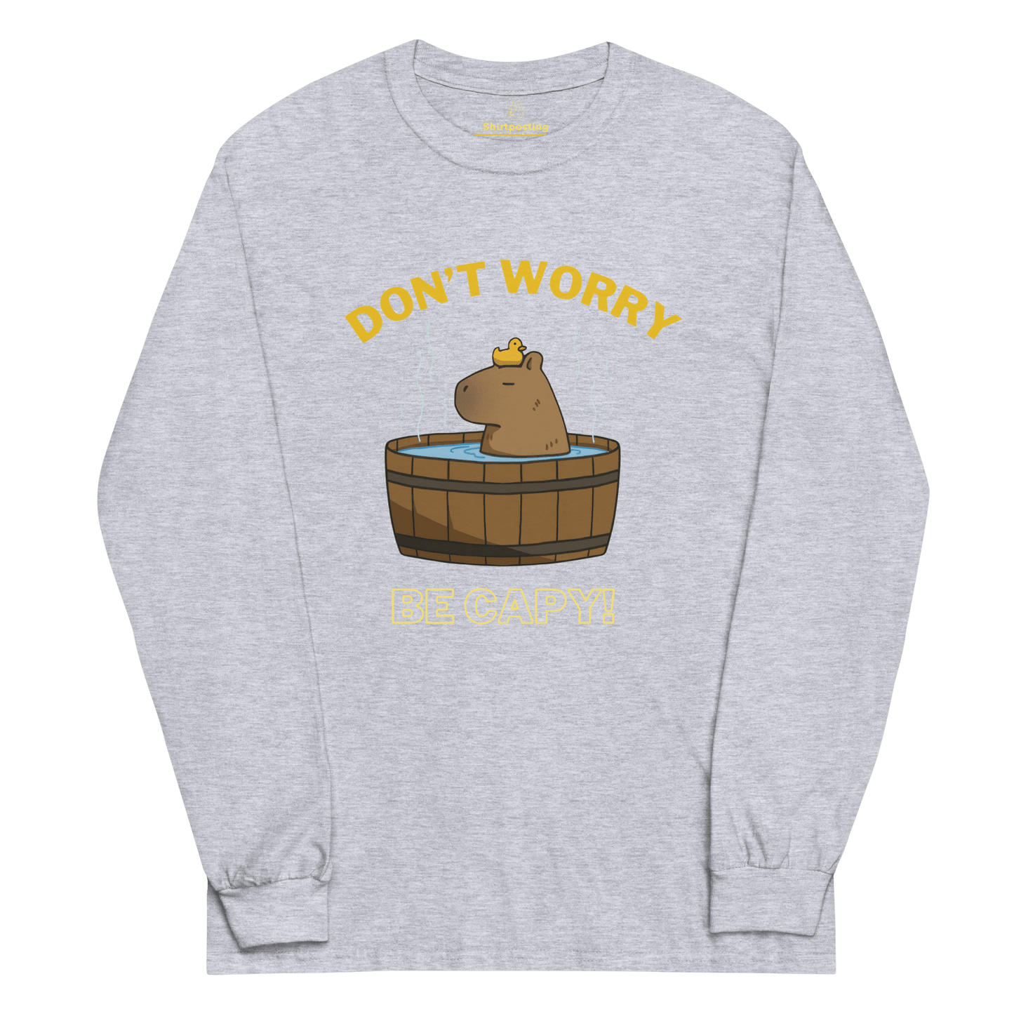 Don't Worry Be Capy Long Sleeve T-Shirt Meme - Sport Grey | Shirtposting
