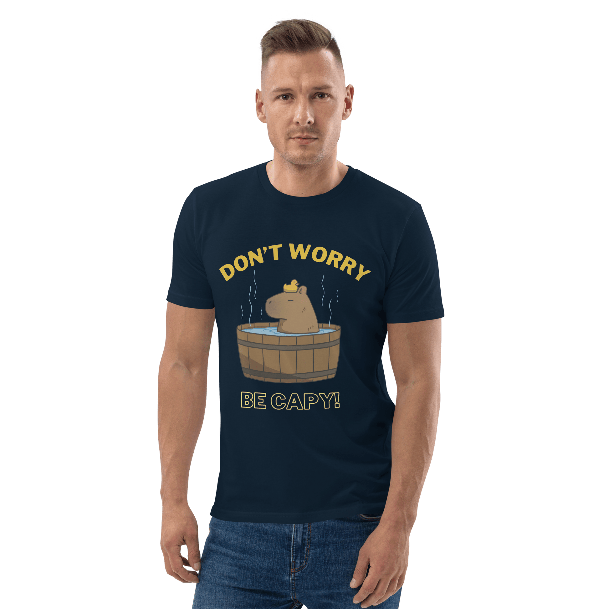 Don't Worry Be Capy Premium Organic T-Shirt Meme - Cotton Pink | Shirtposting