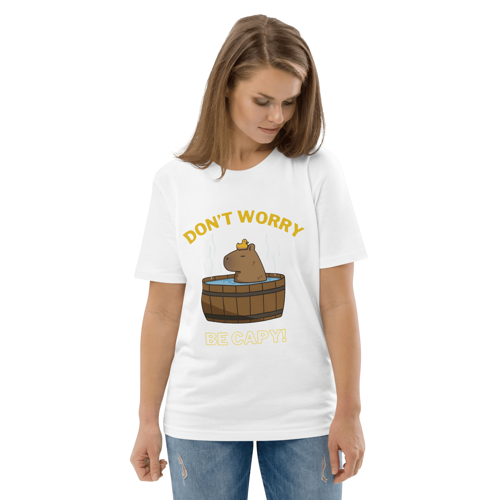 Don't Worry Be Capy Premium Organic T-Shirt Meme - Cotton Pink | Shirtposting