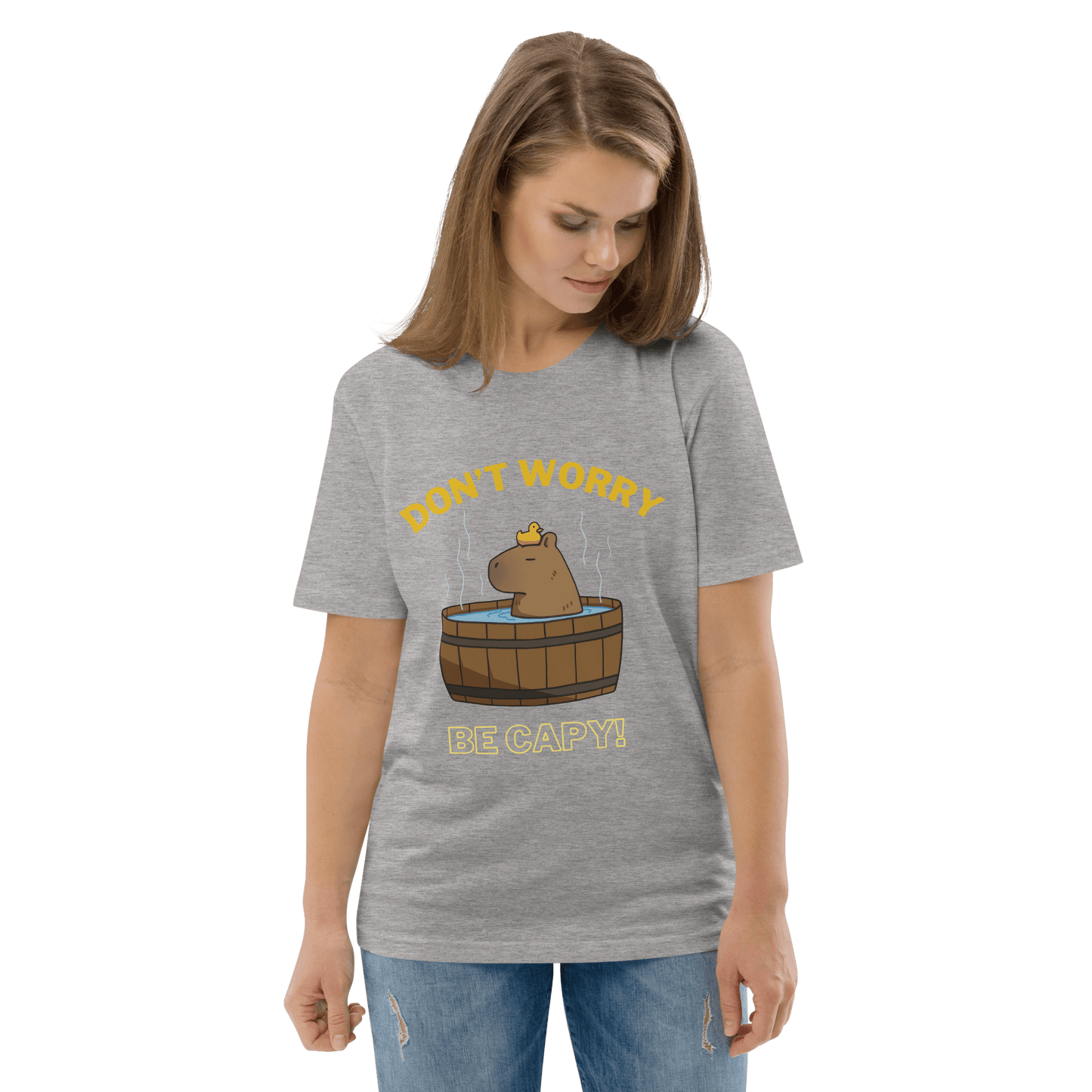 Don't Worry Be Capy Premium Organic T-Shirt Meme - Cotton Pink | Shirtposting