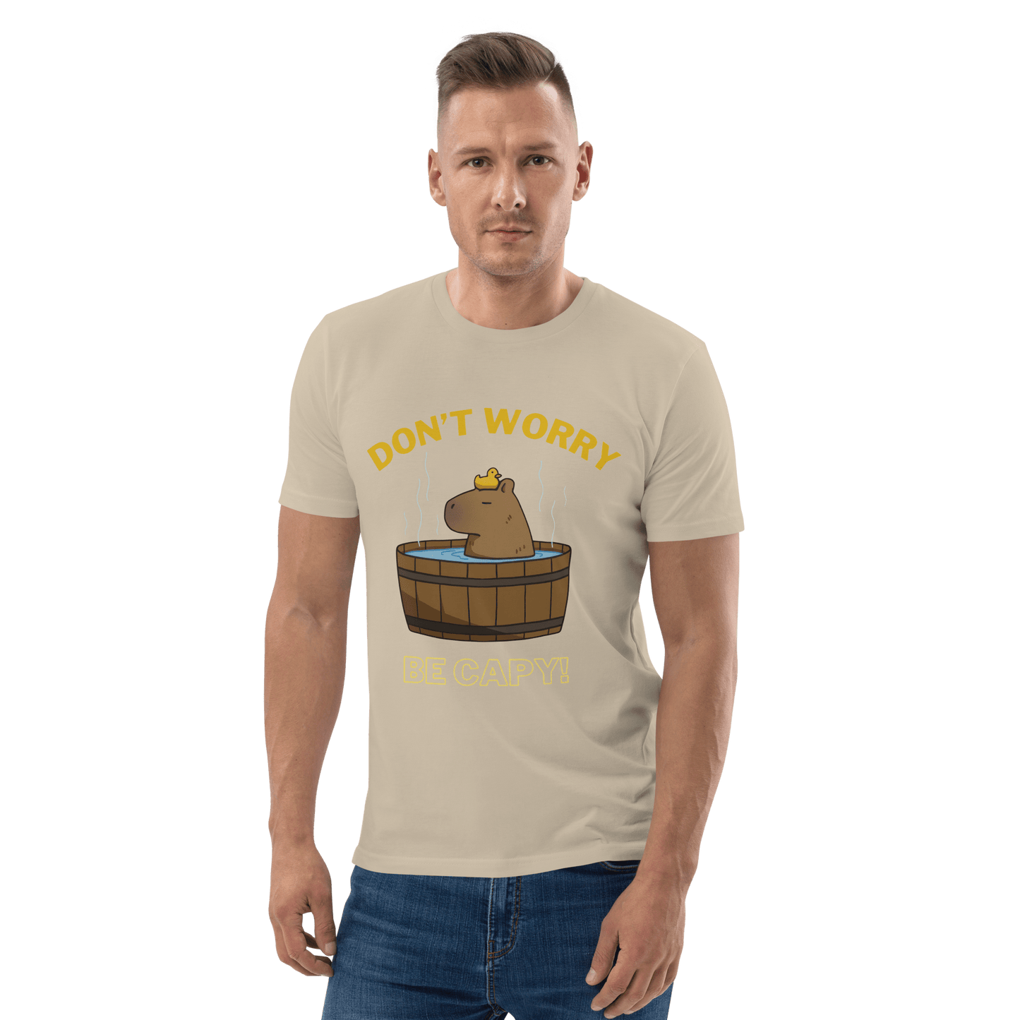 Don't Worry Be Capy Premium Organic T-Shirt Meme - Cotton Pink | Shirtposting