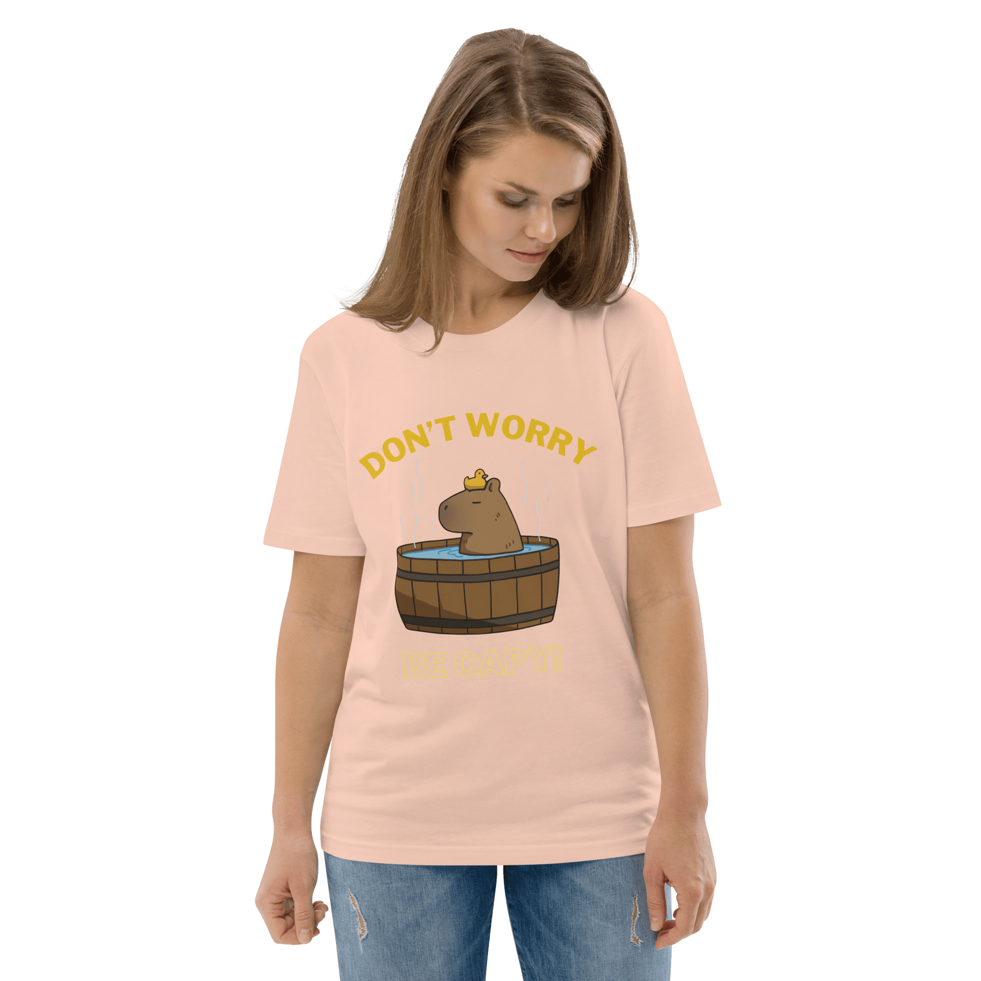 Don't Worry Be Capy Premium Organic T-Shirt Meme - Cotton Pink | Shirtposting