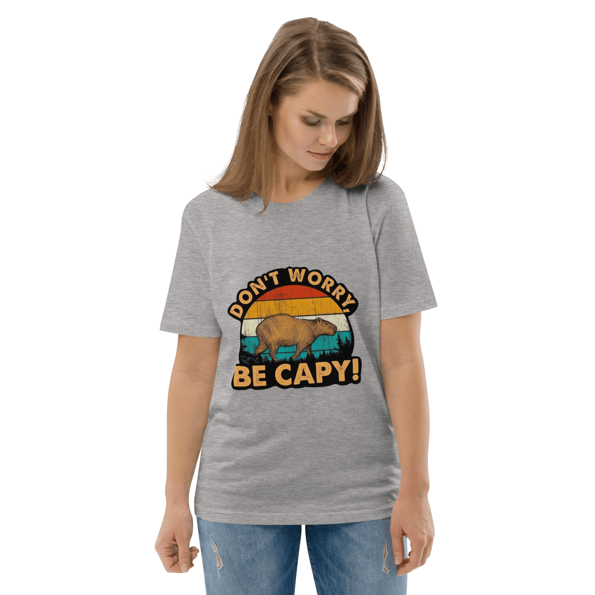 Don't Worry Be Capy Premium Organic T-Shirt Meme - Dark Heather Grey | Shirtposting