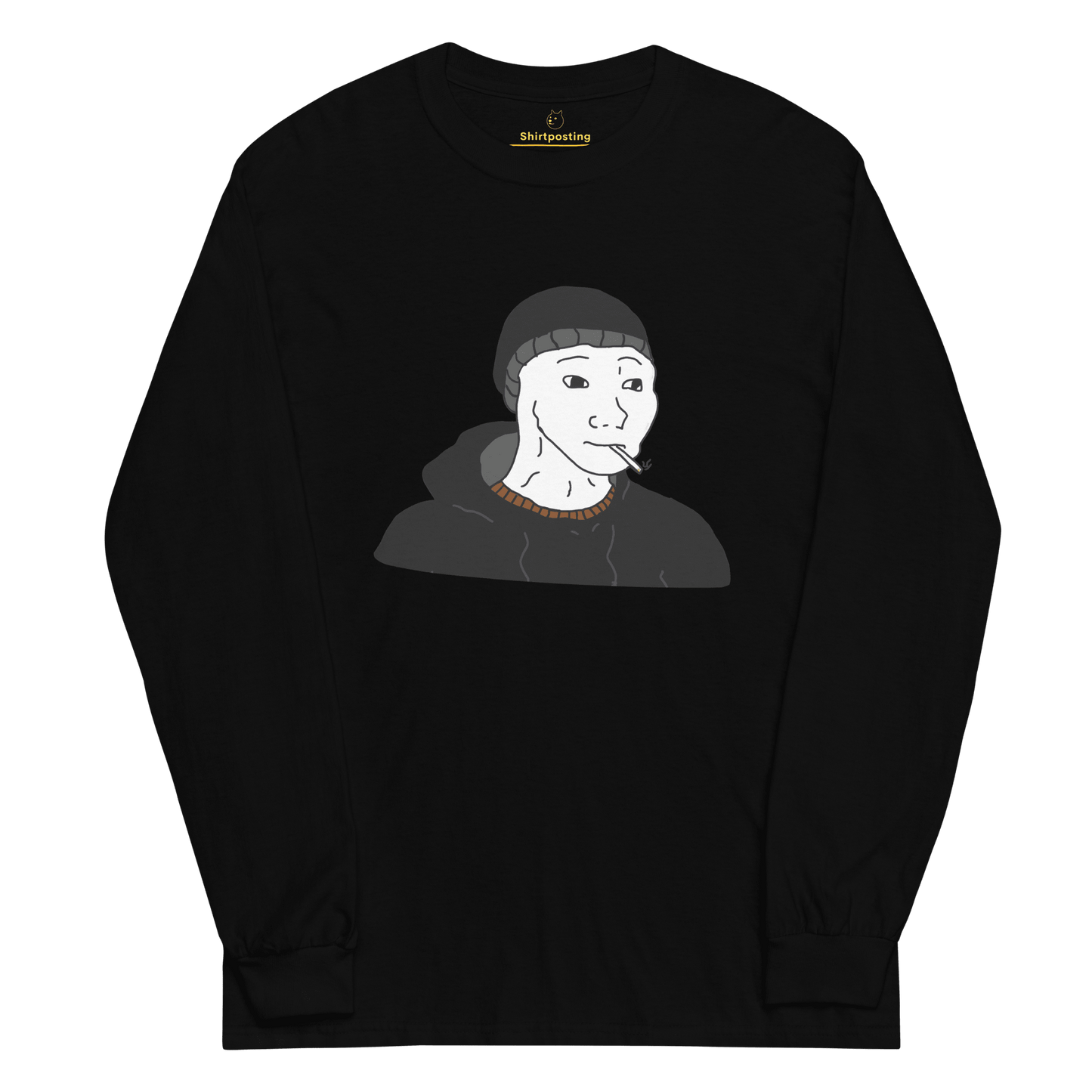Doomer Wojak Long Sleeve T-Shirt Meme - Black | Shirtposting