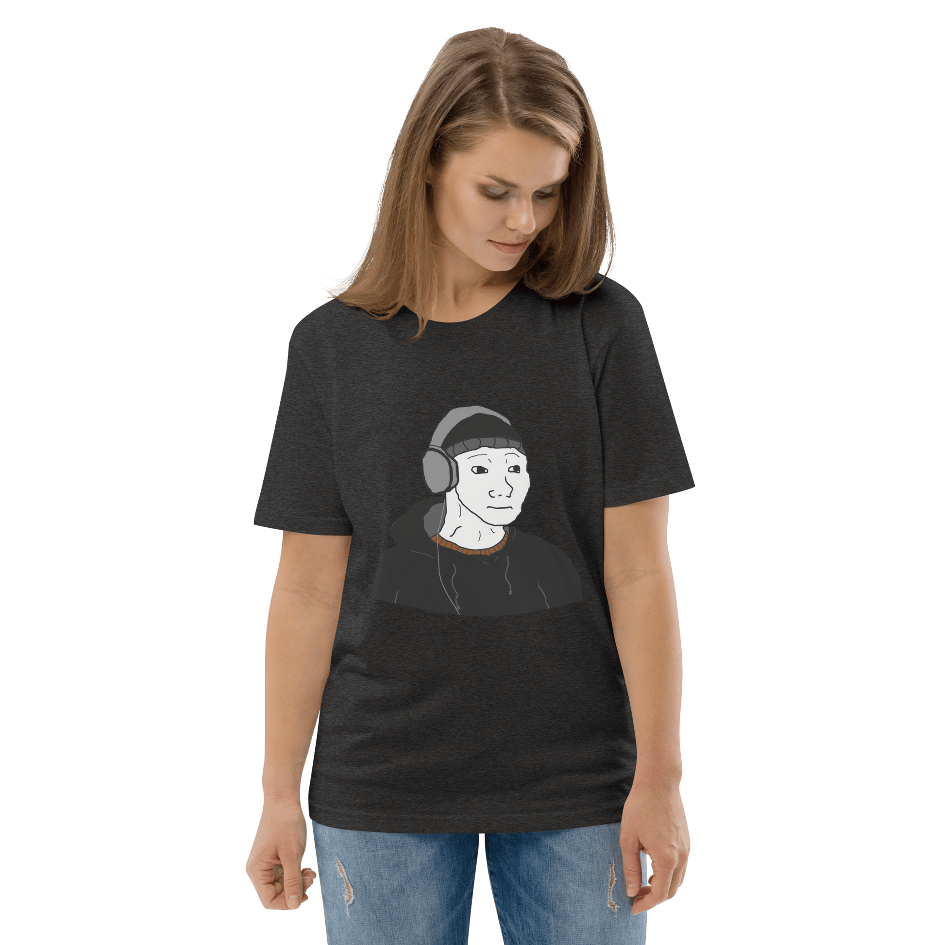Doomer Wojak Premium Organic T-Shirt Meme - Dark Heather Grey | Shirtposting