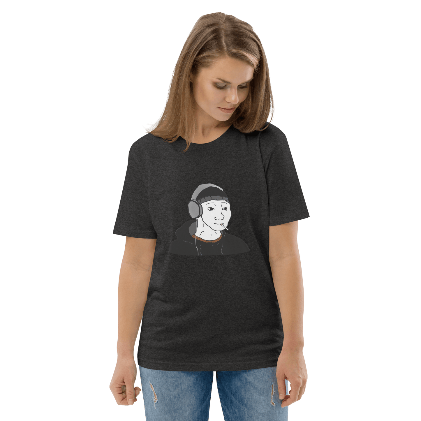 Doomer Wojak Premium Organic T-Shirt Meme - Dark Heather Grey | Shirtposting
