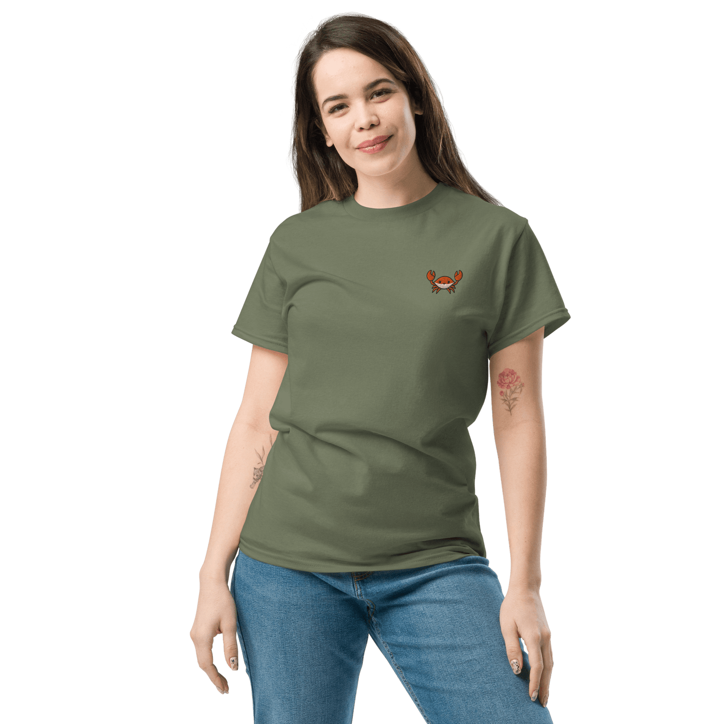 Embroidery Crab Classic T-Shirt Meme - Military Green | Shirtposting