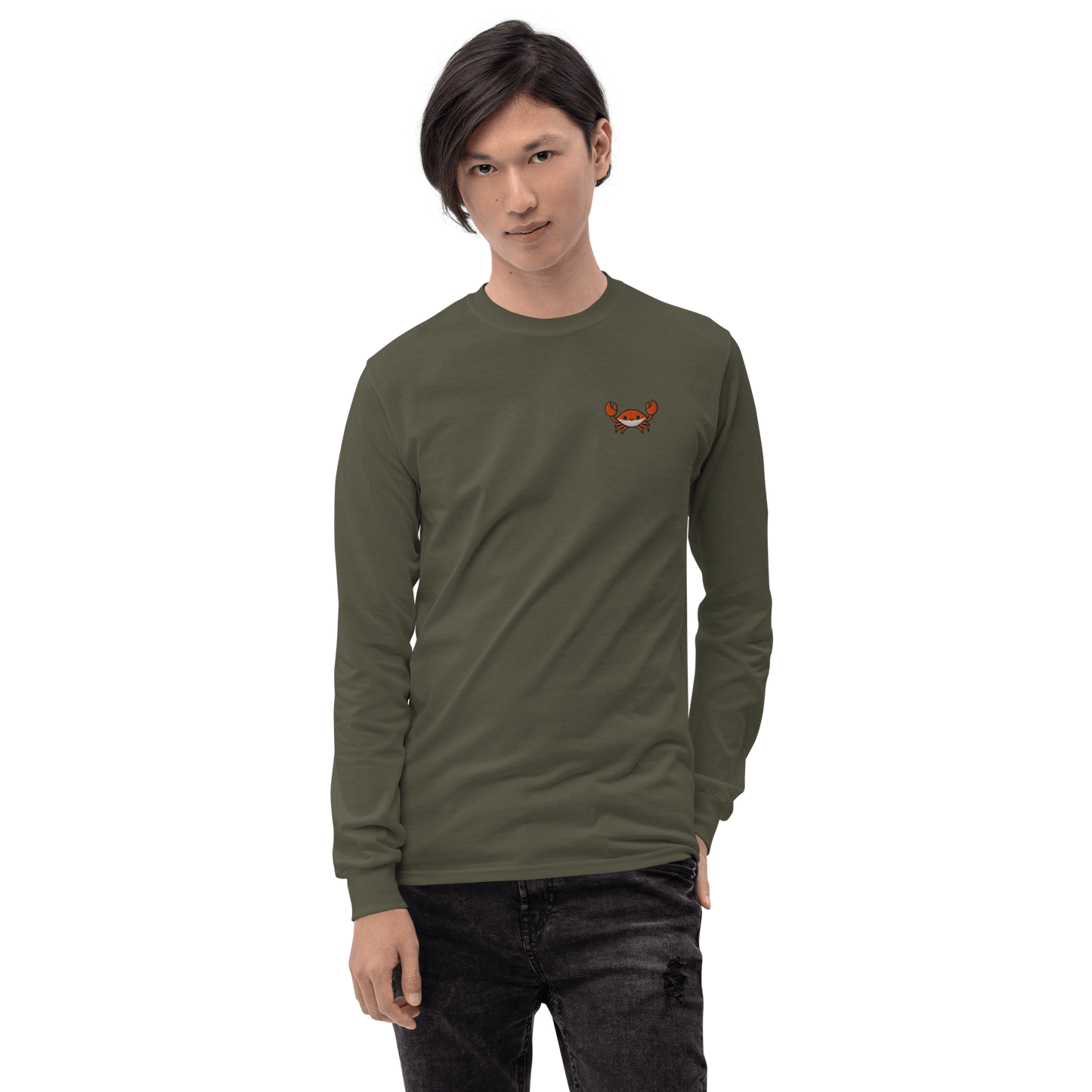 Embroidery Crab Long Sleeve T-Shirt Meme - Sport Grey | Shirtposting