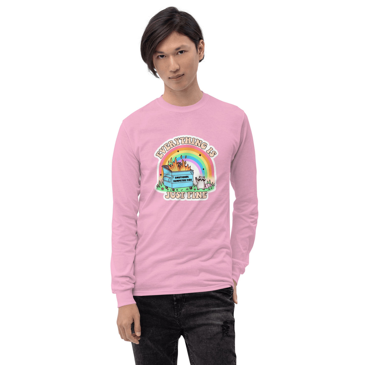 Everything Is Just Fine Long Sleeve T-Shirt Meme - Light Pink | Shirtposting