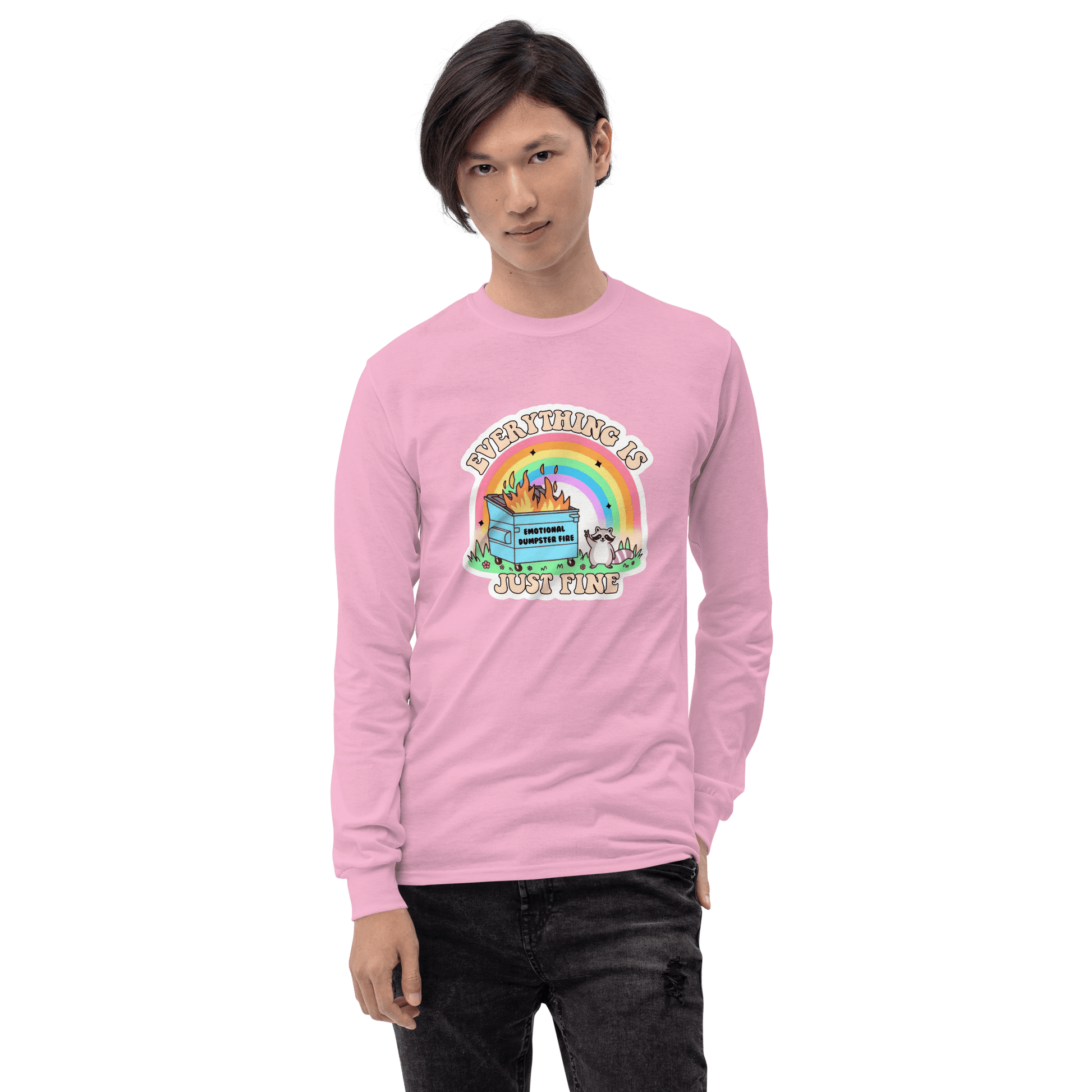 Everything Is Just Fine Long Sleeve T-Shirt Meme - Light Pink | Shirtposting