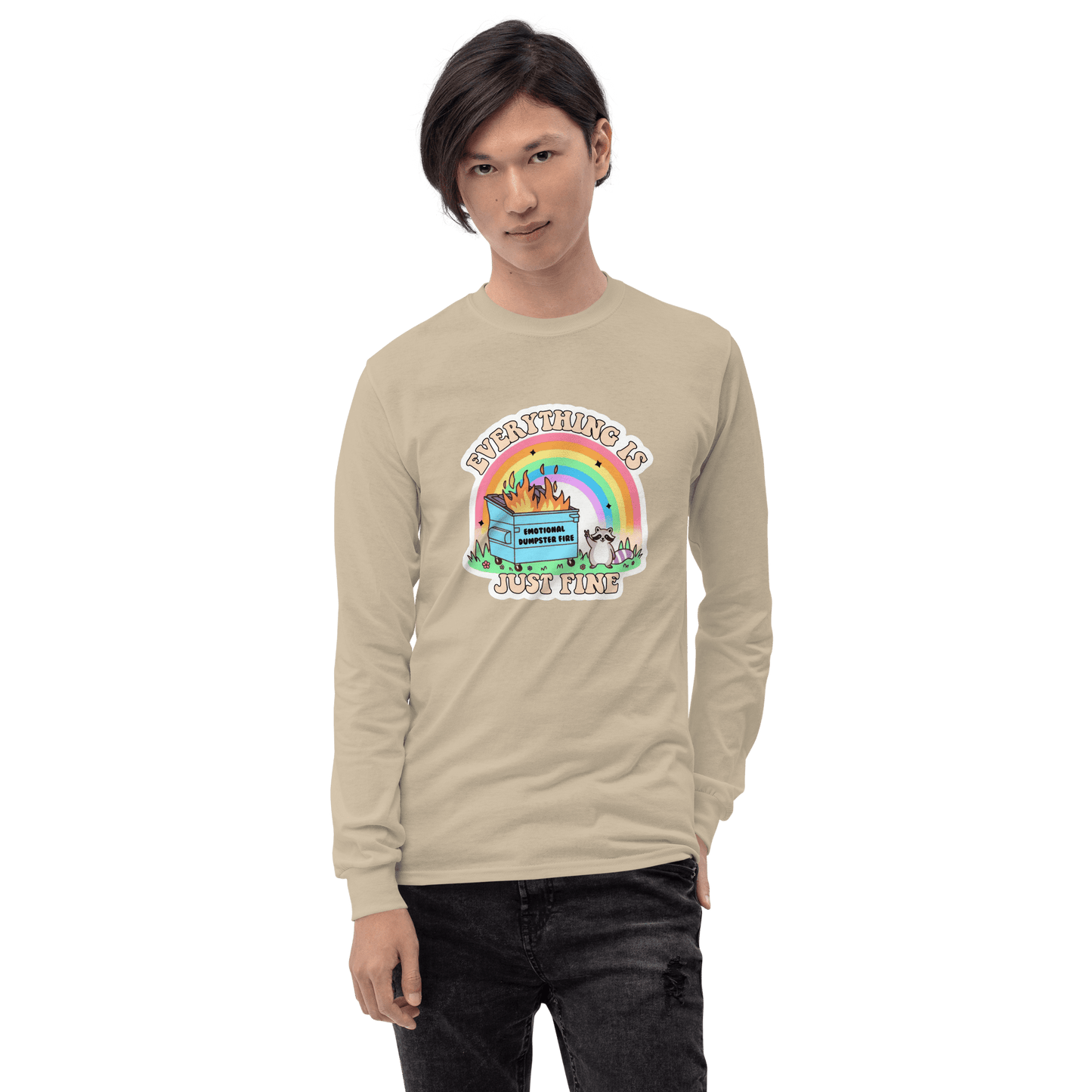 Everything Is Just Fine Long Sleeve T-Shirt Meme - Light Pink | Shirtposting
