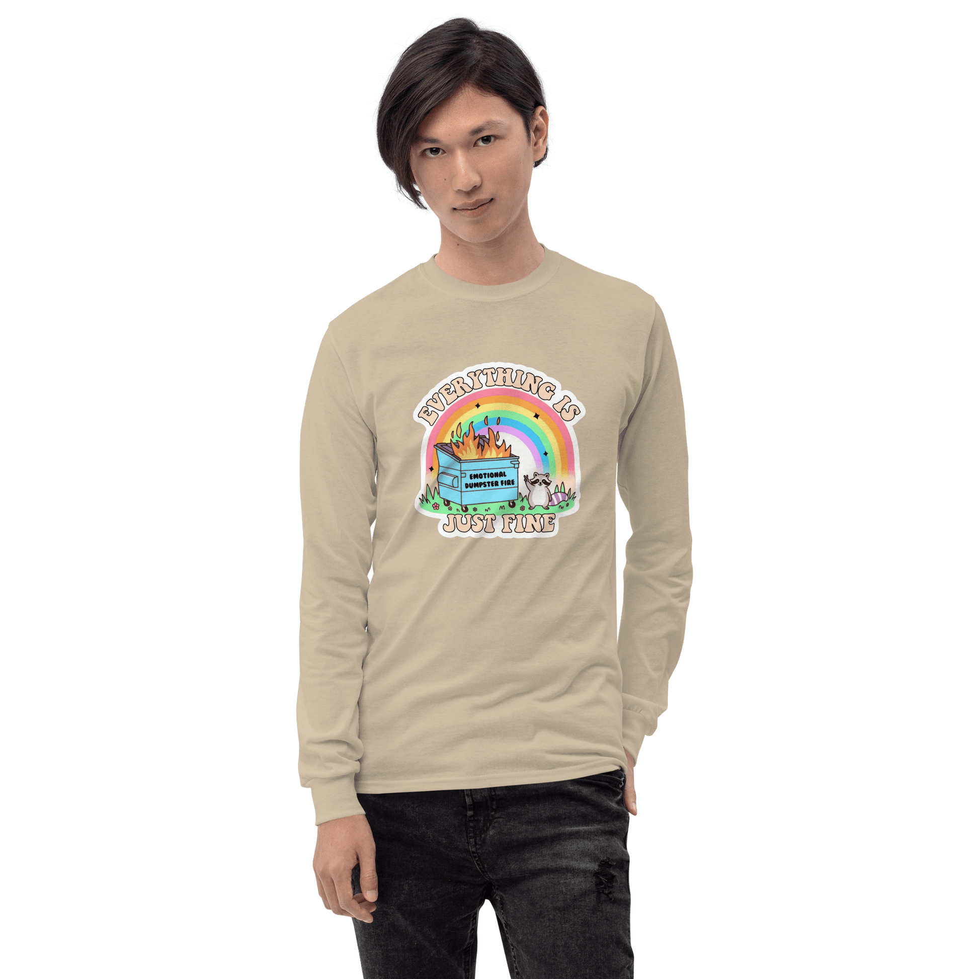 Everything Is Just Fine Long Sleeve T-Shirt Meme - Light Pink | Shirtposting