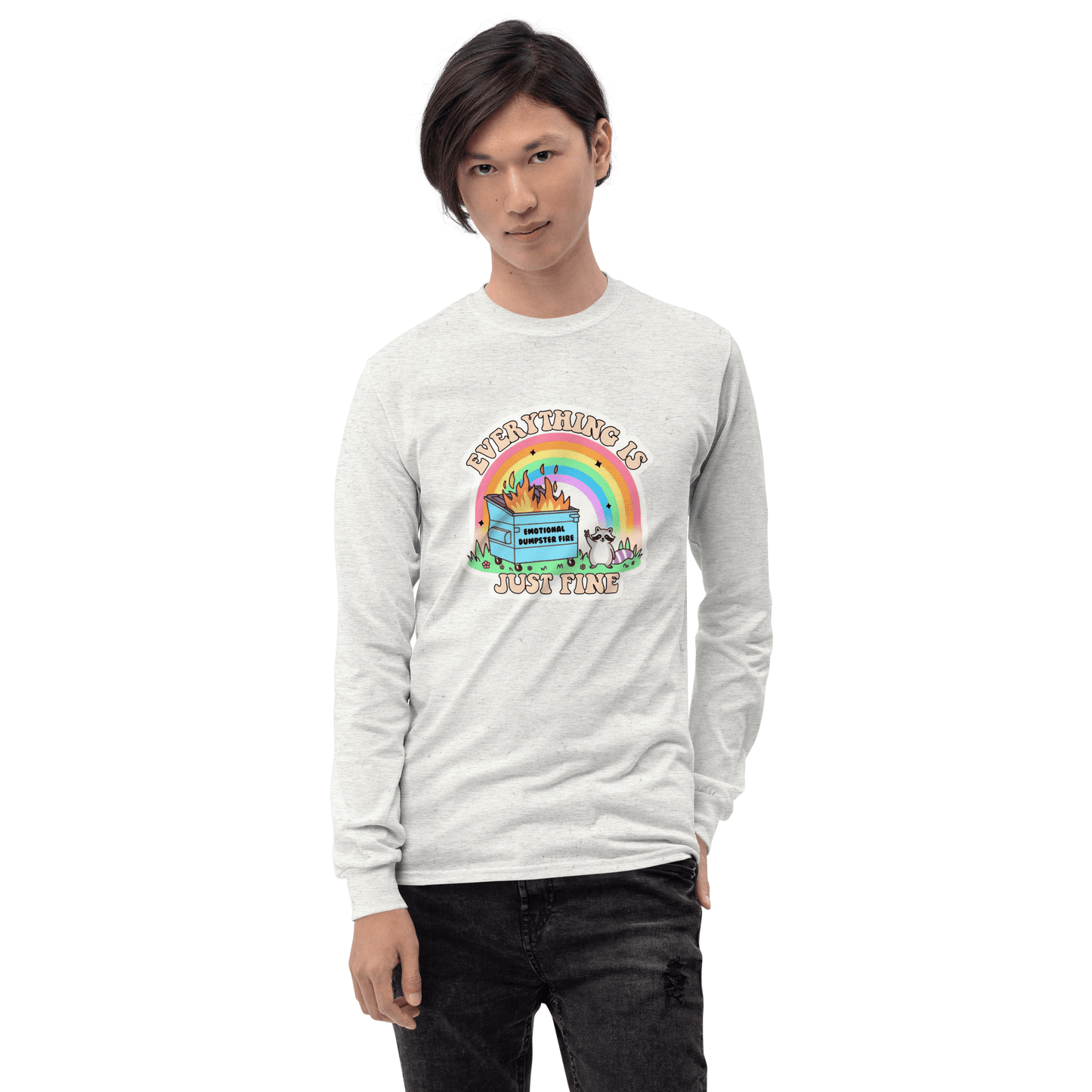 Everything Is Just Fine Long Sleeve T-Shirt Meme - Light Pink | Shirtposting