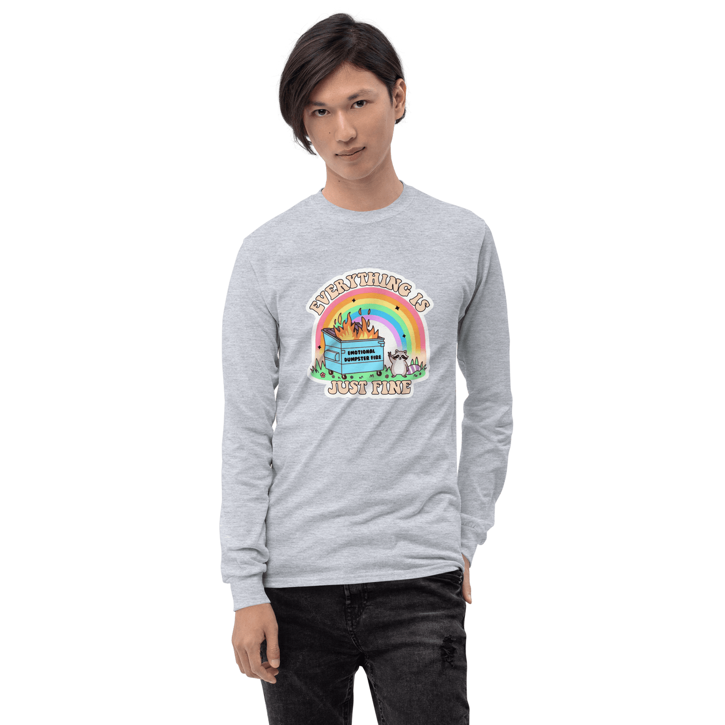 Everything Is Just Fine Long Sleeve T-Shirt Meme - Light Pink | Shirtposting