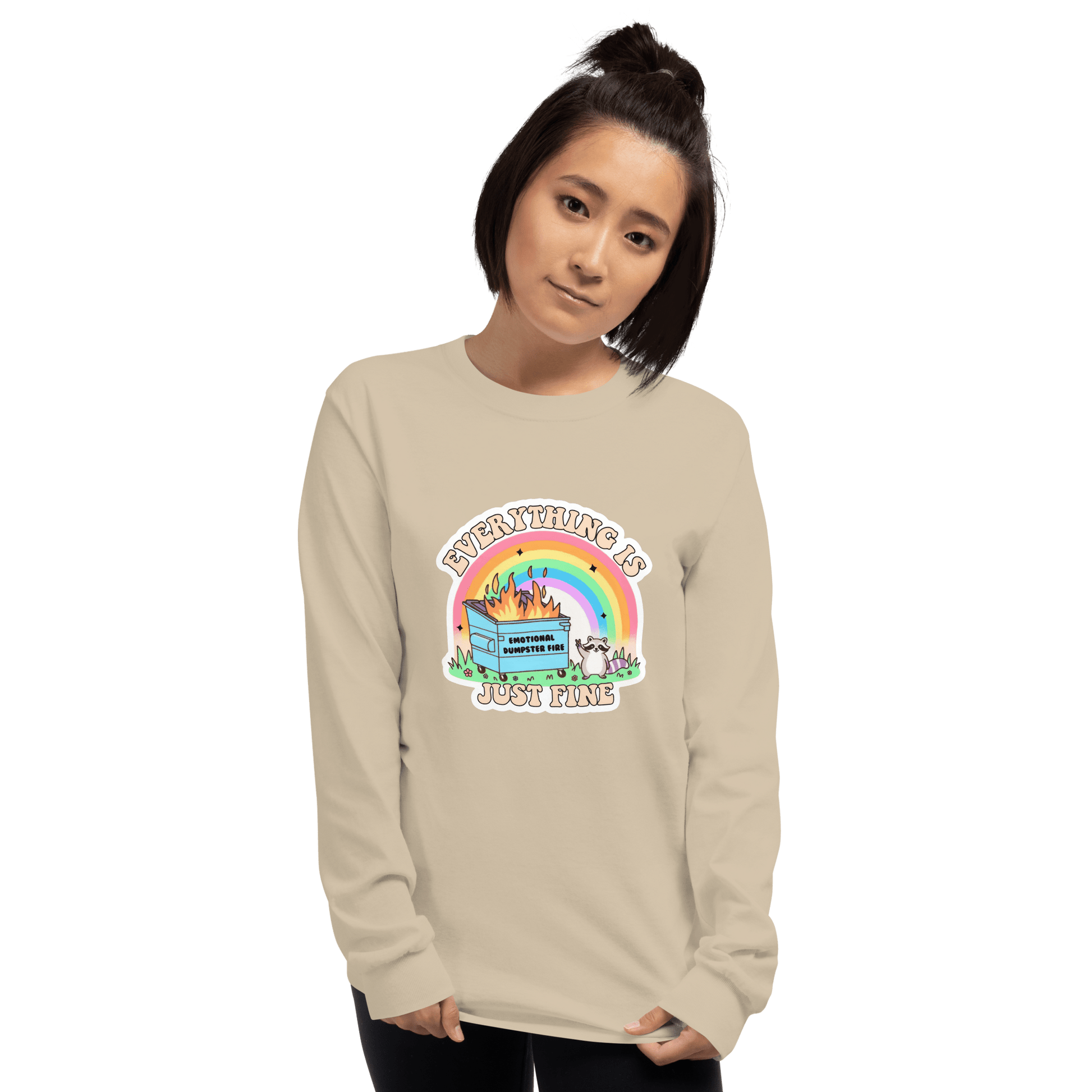 Everything Is Just Fine Long Sleeve T-Shirt Meme - Light Pink | Shirtposting