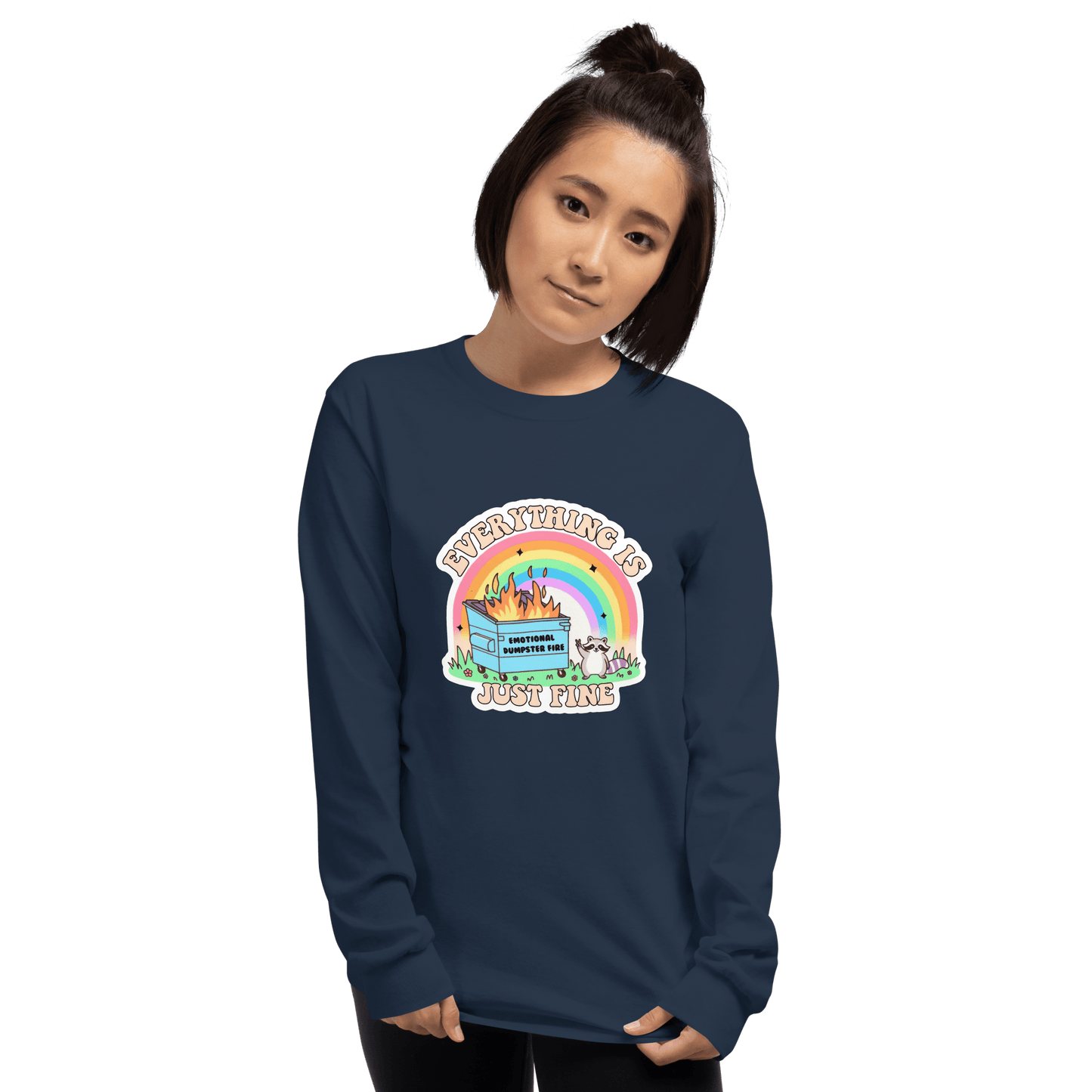 Everything Is Just Fine Long Sleeve T-Shirt Meme - Light Pink | Shirtposting