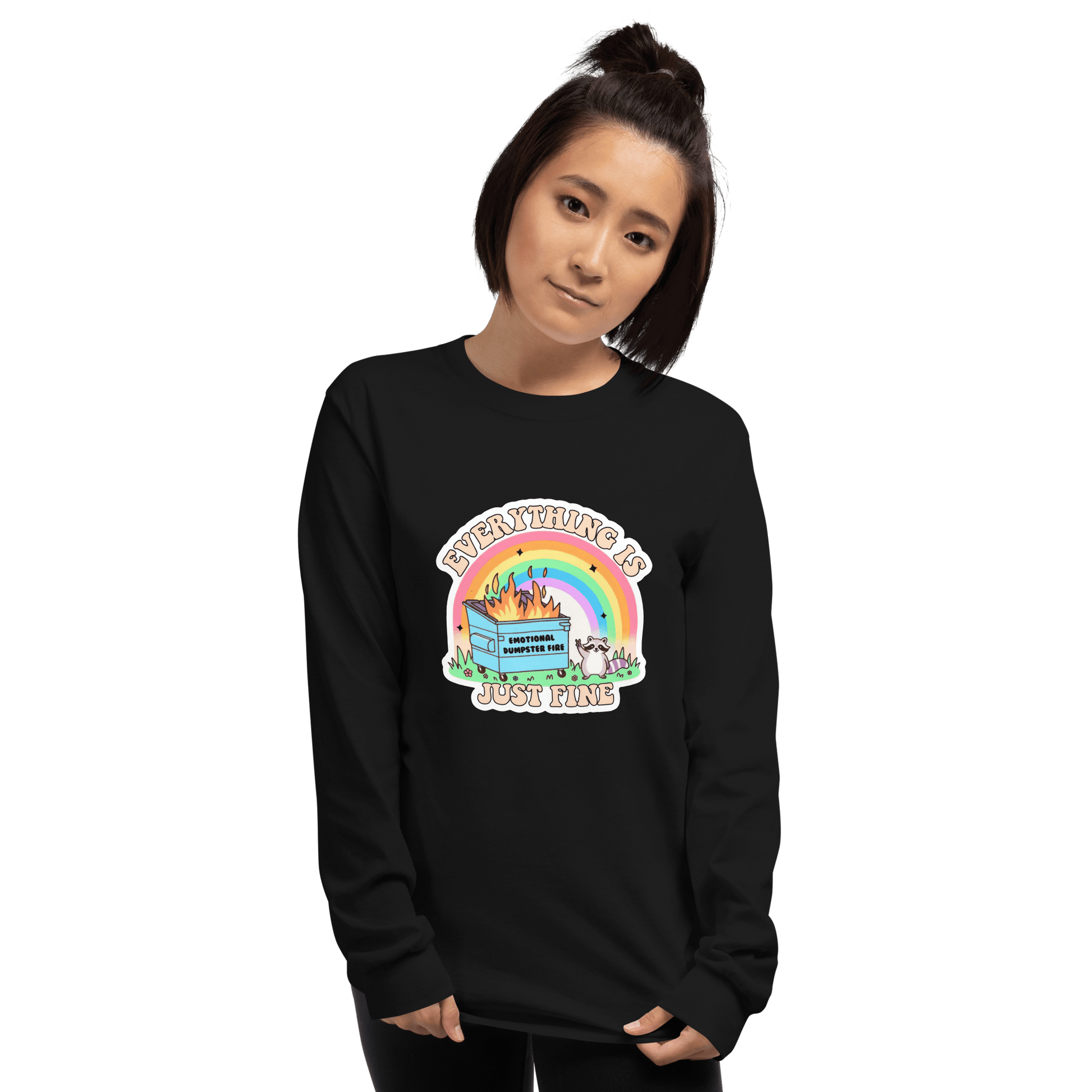 Everything Is Just Fine Long Sleeve T-Shirt Meme - Light Pink | Shirtposting