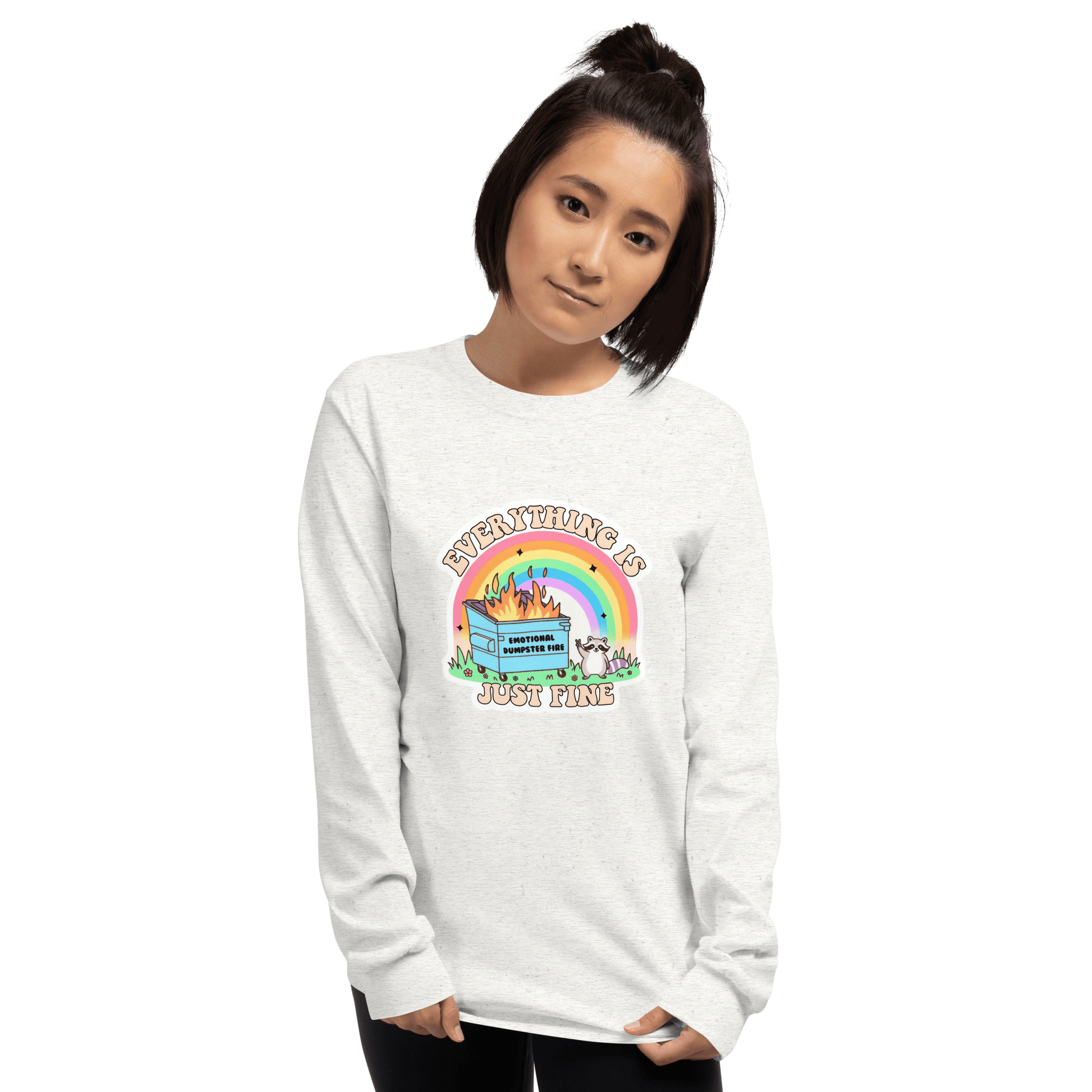 Everything Is Just Fine Long Sleeve T-Shirt Meme - Light Pink | Shirtposting