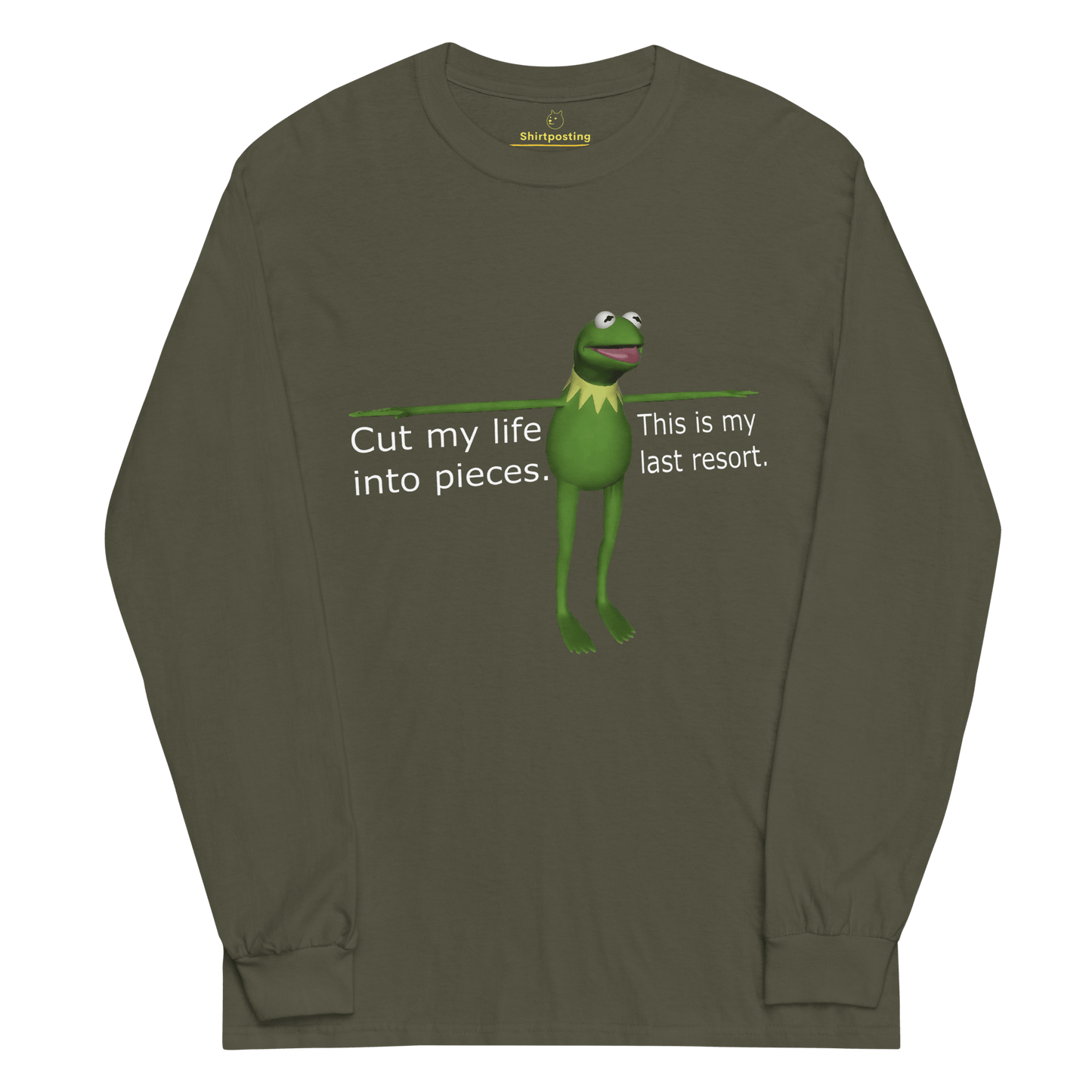 Frog Meme Long Sleeve T-Shirt Meme - Military Green | Shirtposting