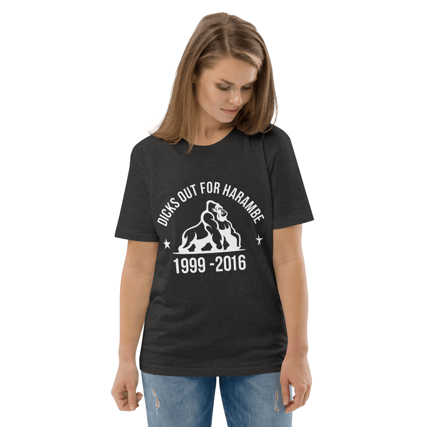 Harambe Premium Organic T-Shirt Meme - Dark Heather Grey | Shirtposting