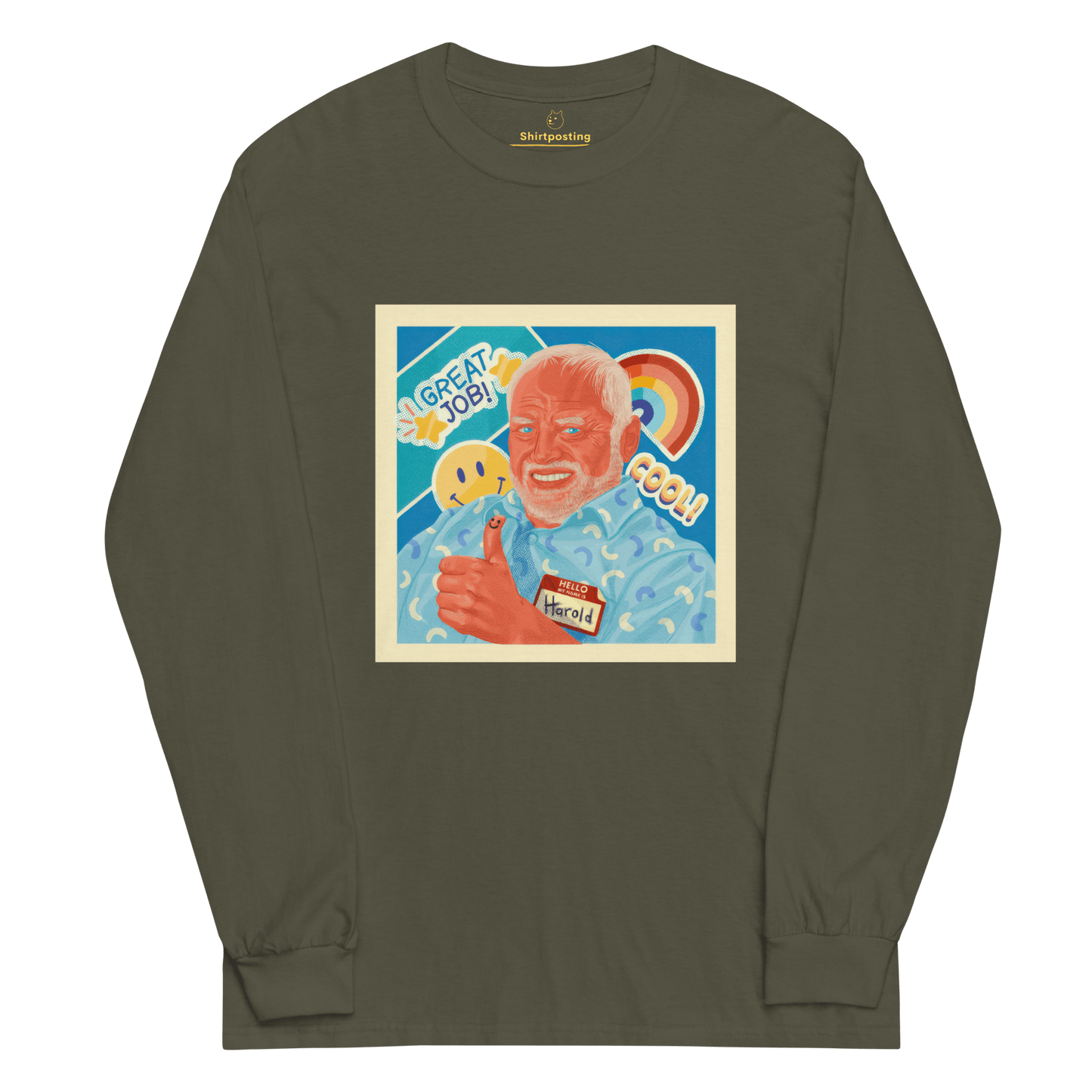 Hide The Pain Herold Long Sleeve T-Shirt Meme - Military Green | Shirtposting
