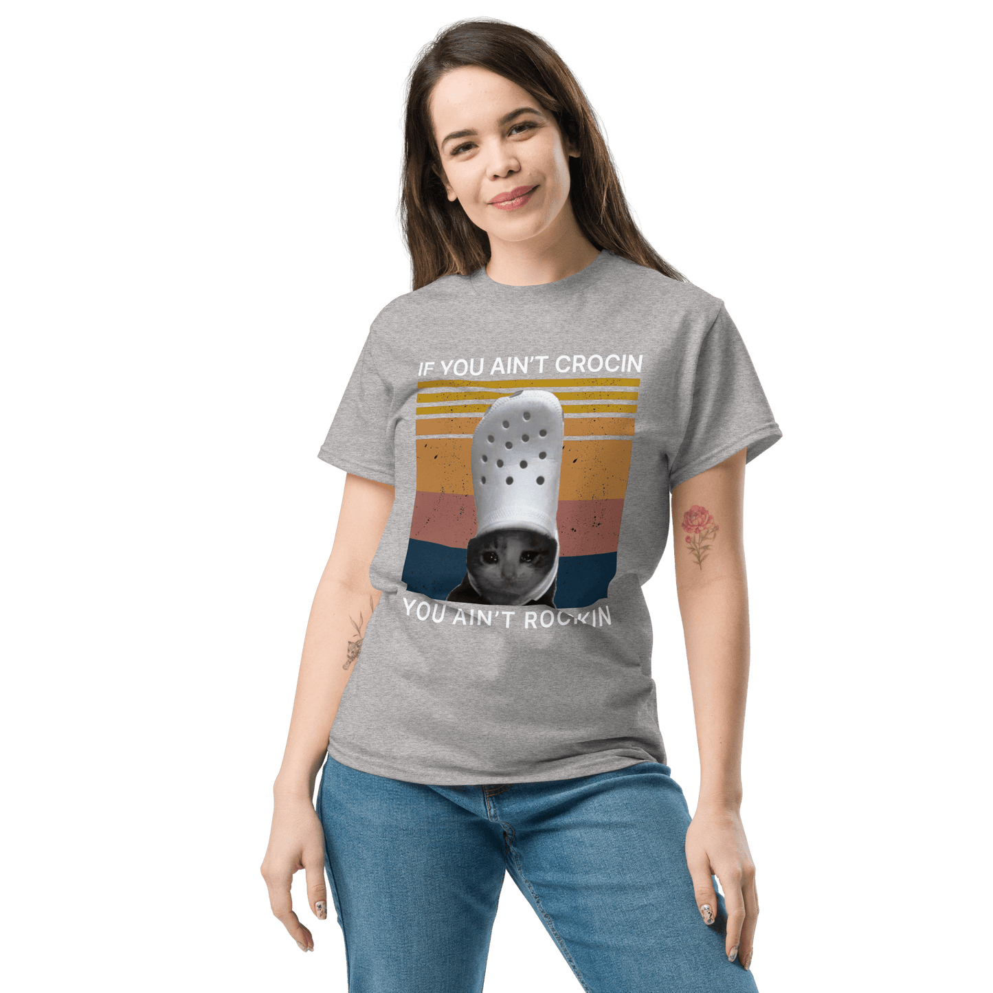 If You Ain't Crocin' Cat Classic T-Shirt Meme - Military Green | Shirtposting