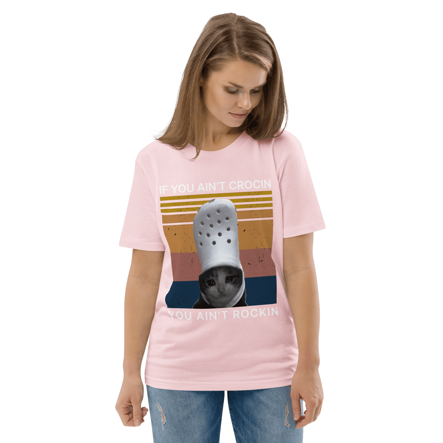 If You Ain't Crocin' Cat Premium Organic T-Shirt Meme - Cotton Pink | Shirtposting