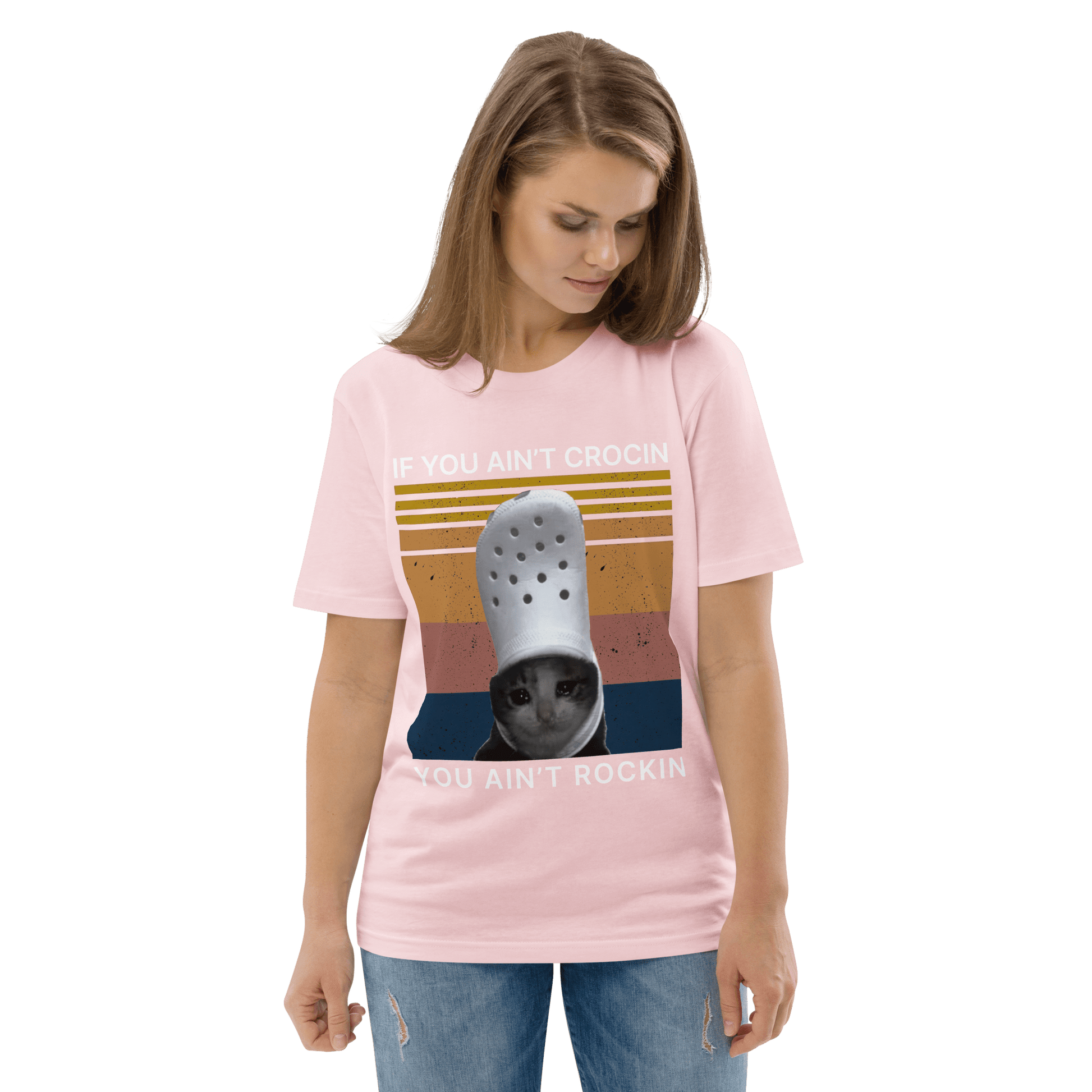 If You Ain't Crocin' Cat Premium Organic T-Shirt Meme - Cotton Pink | Shirtposting