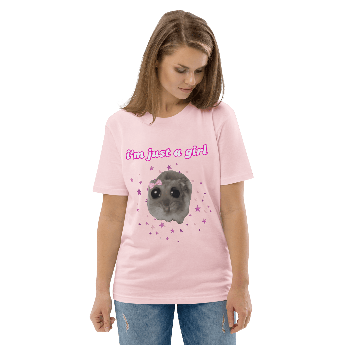 I'm Just a Girl Premium Organic T-Shirt Meme - Cotton Pink | Shirtposting