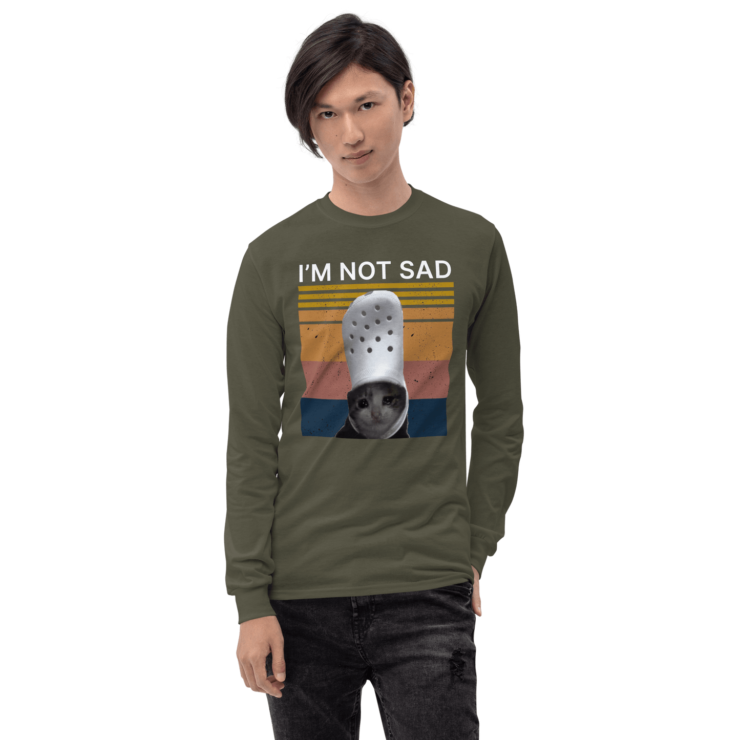 I'm Not Sad Long Sleeve T-Shirt Meme - Sport Grey | Shirtposting