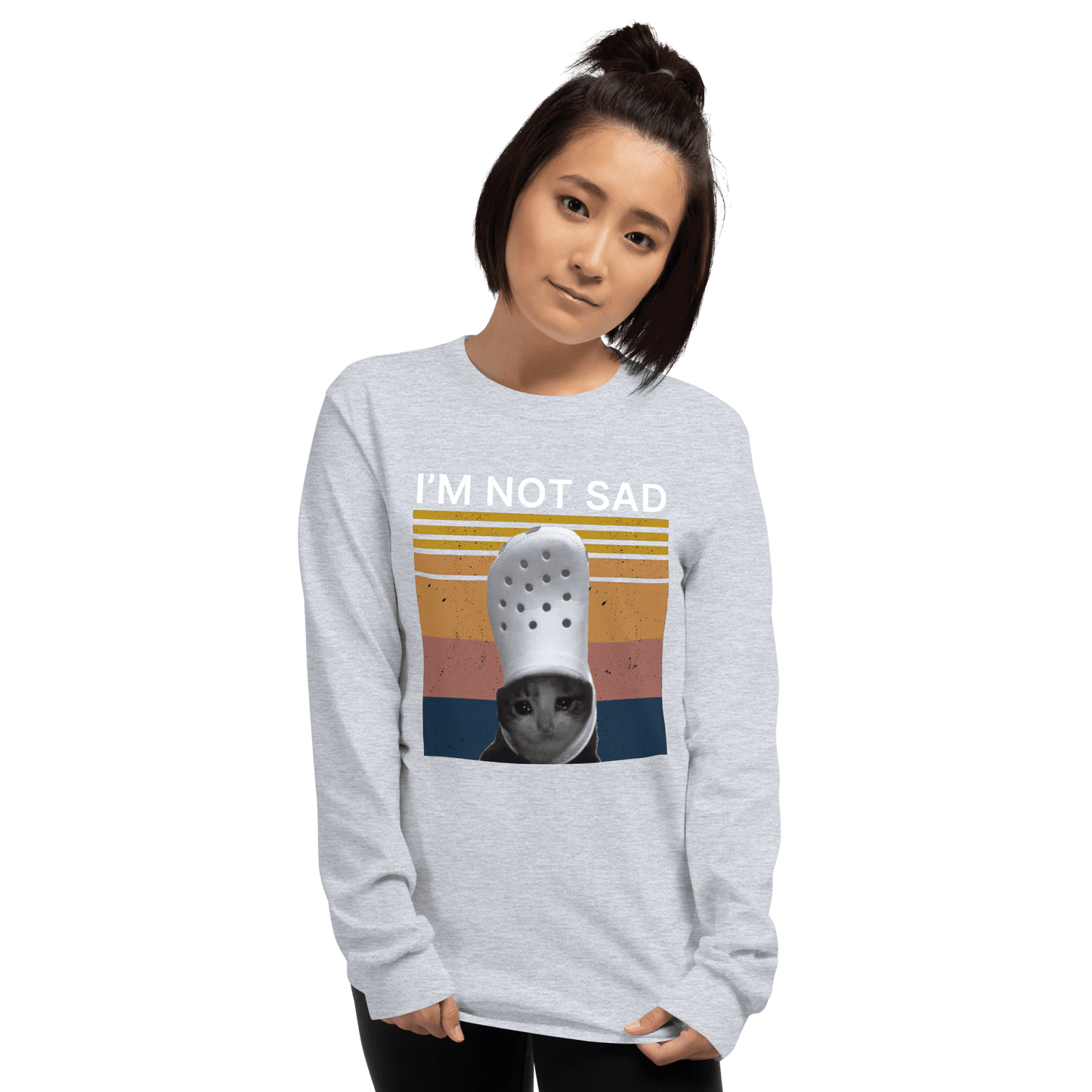 I'm Not Sad Long Sleeve T-Shirt Meme - Sport Grey | Shirtposting
