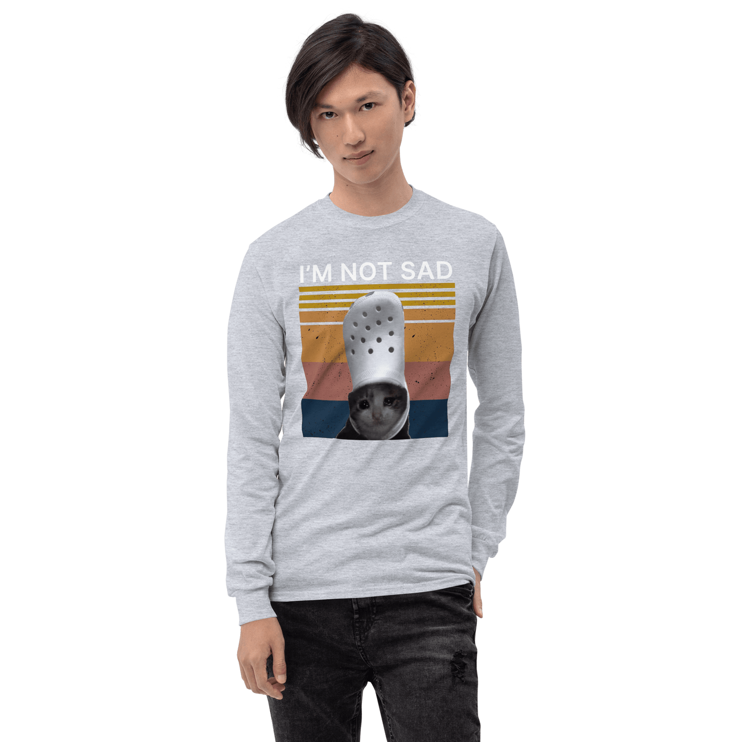I'm Not Sad Long Sleeve T-Shirt Meme - Sport Grey | Shirtposting