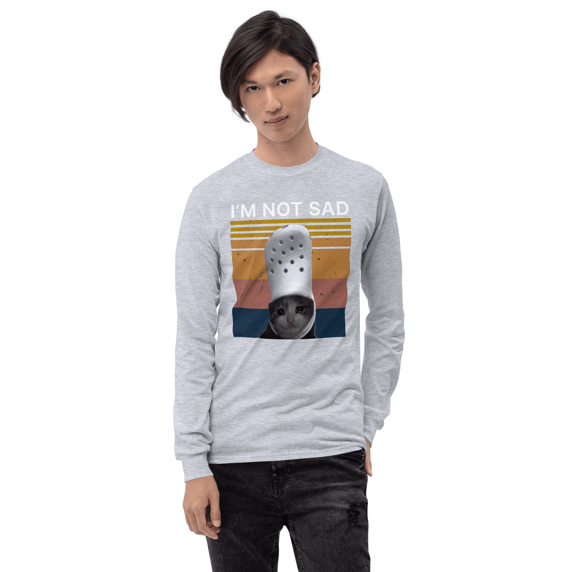 I'm Not Sad Long Sleeve T-Shirt Meme - Sport Grey | Shirtposting