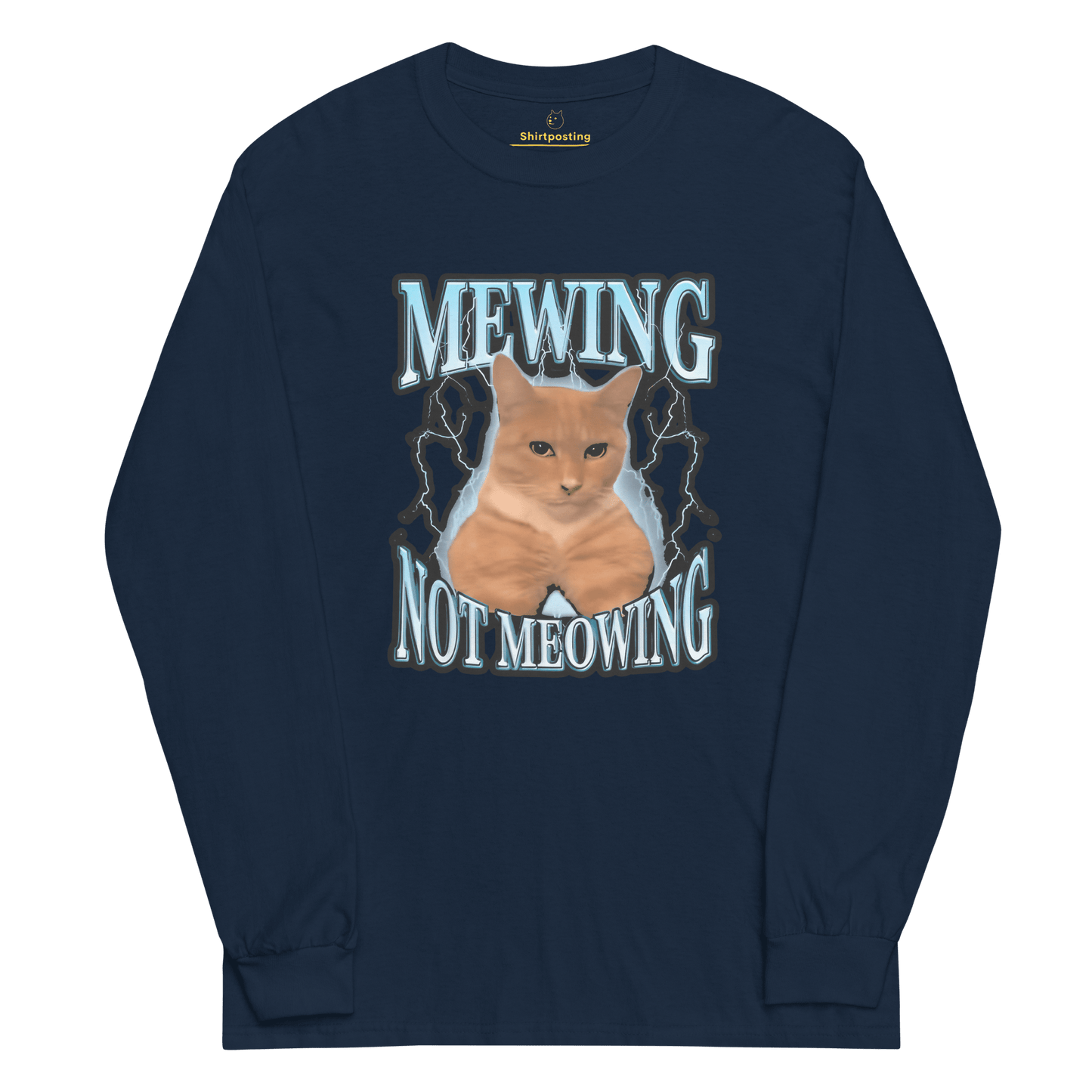 Mewing Long Sleeve T-Shirt Meme - Navy | Shirtposting