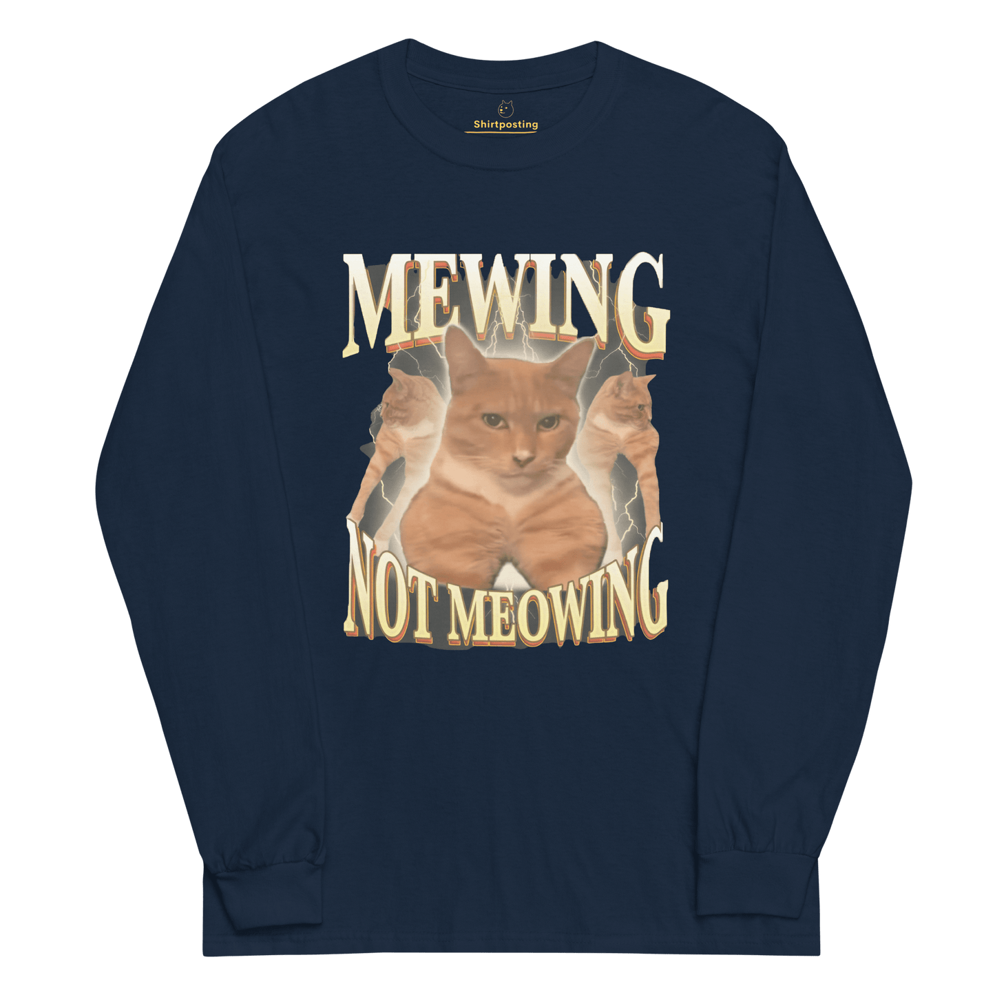 Mewing Long Sleeve T-Shirt Meme - Navy | Shirtposting