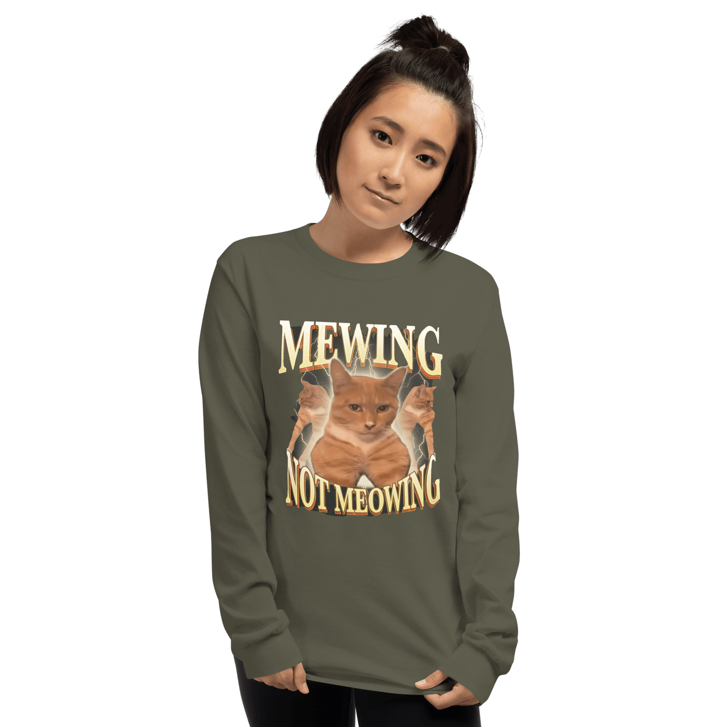 Mewing Long Sleeve T-Shirt Meme - Sport Grey | Shirtposting