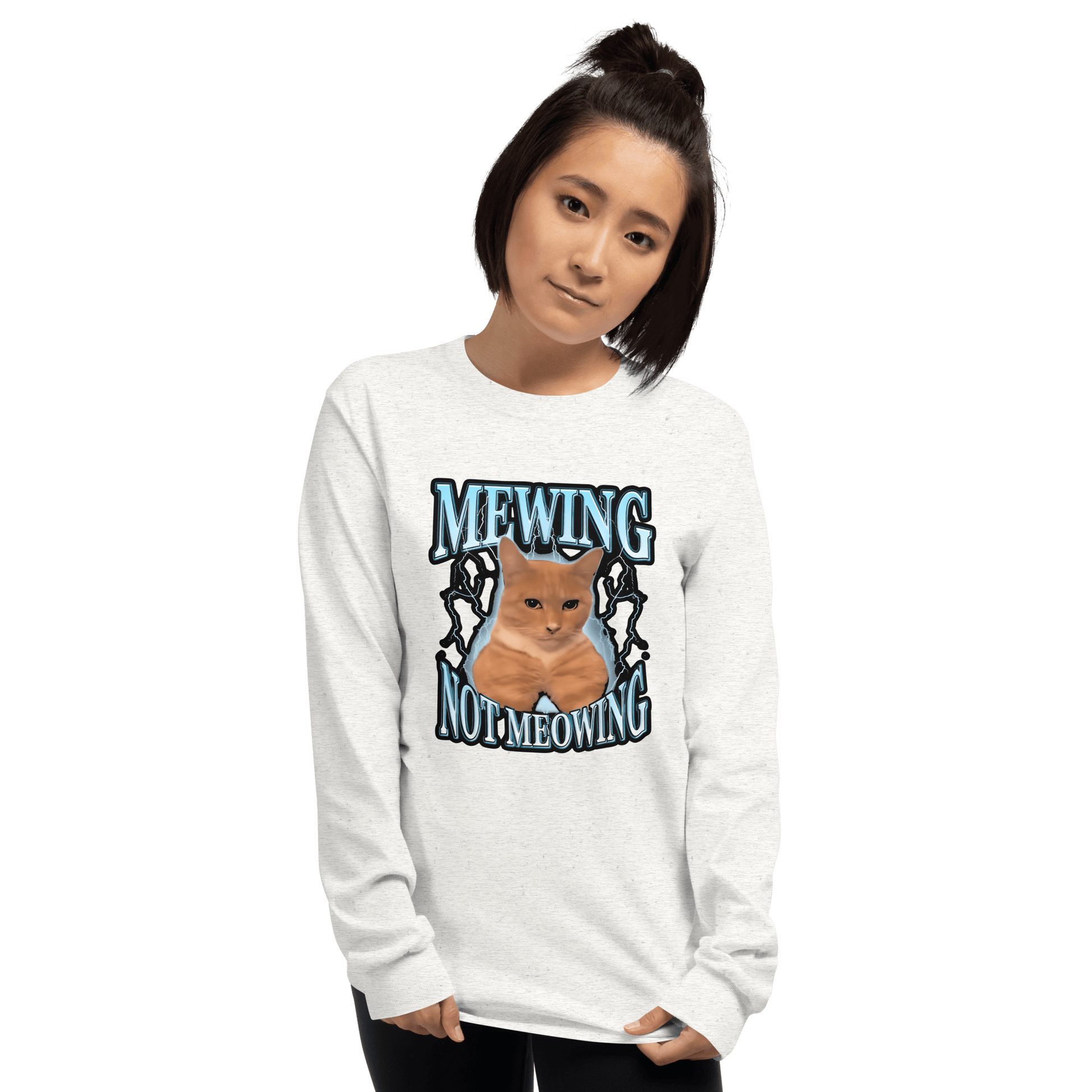 Mewing Long Sleeve T-Shirt Meme - Sport Grey | Shirtposting