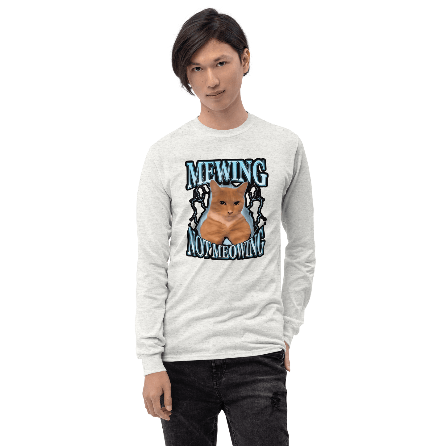 Mewing Long Sleeve T-Shirt Meme - Sport Grey | Shirtposting
